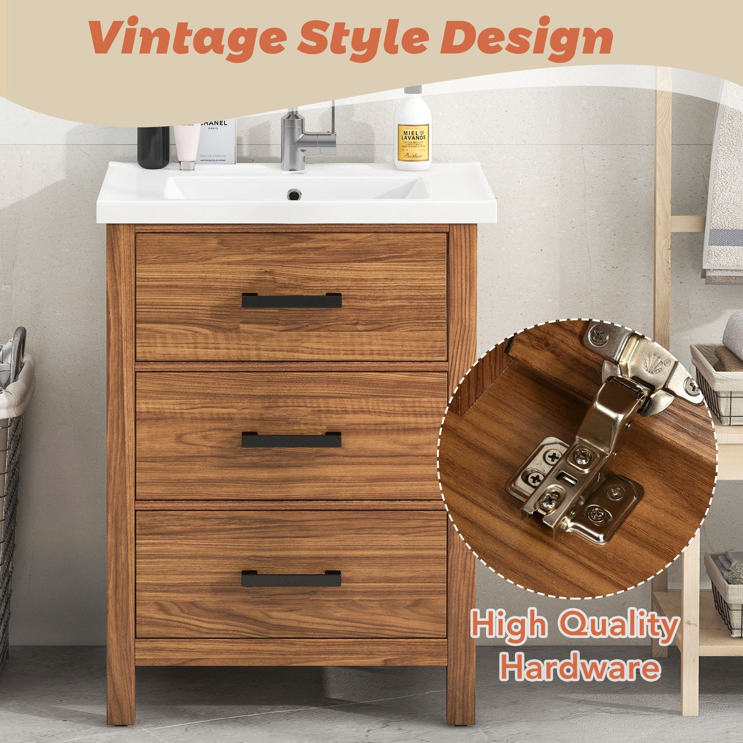 Freestanding Bathroom Vanity Cabinet with Ceramic Basin Sink