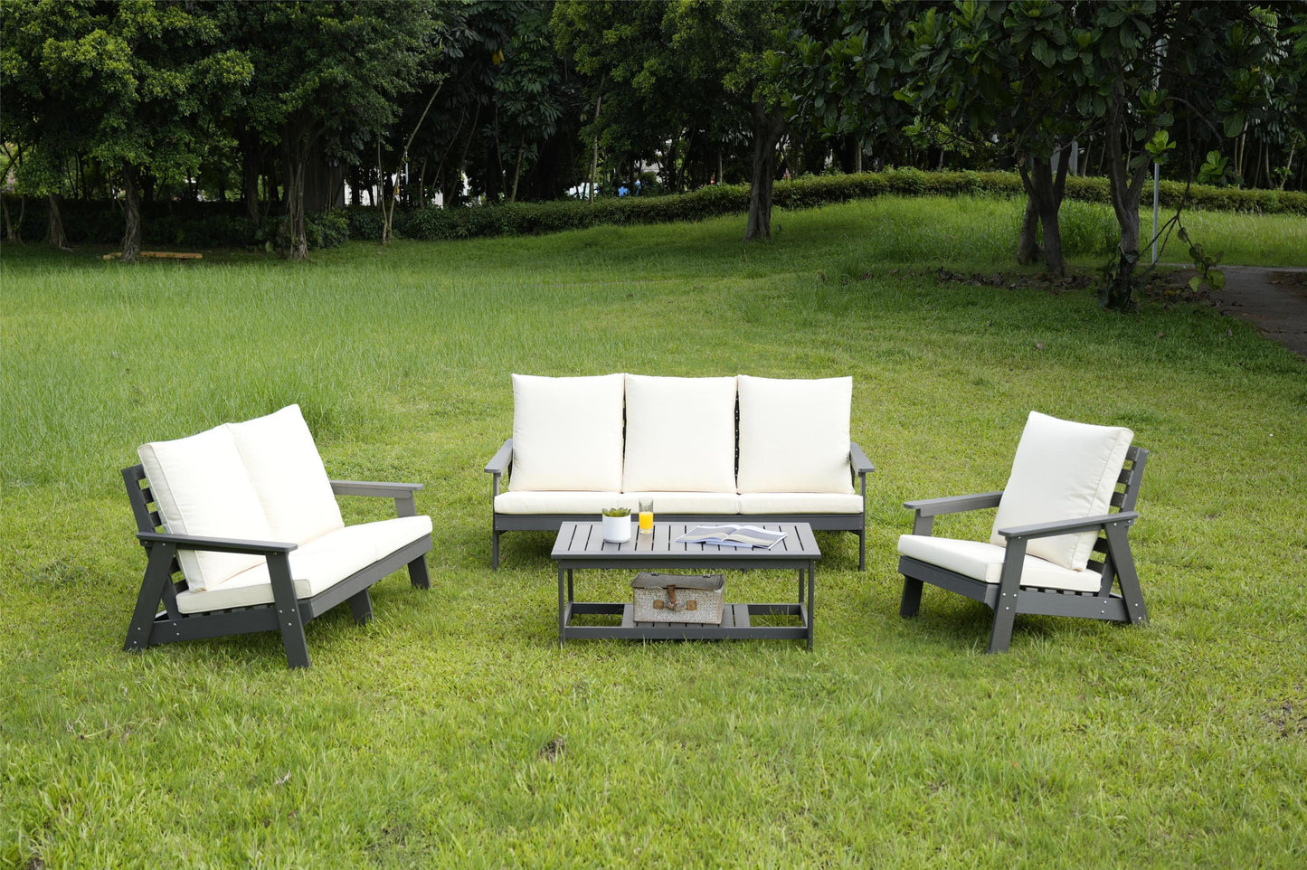 Micki Outdoor 3 Seater Sofa with Cushion - Gray/Beige