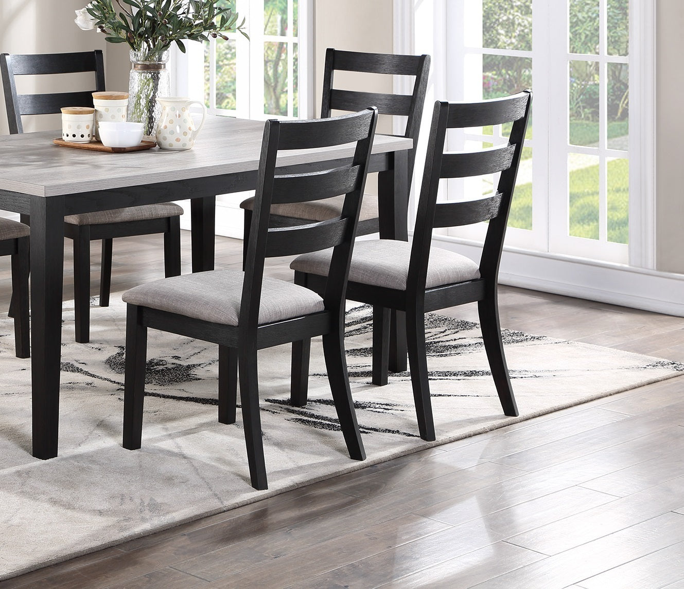 Zac 7pc Dining Set Wooden Top and Chairs Cushions Seats 2 Tone - Natural