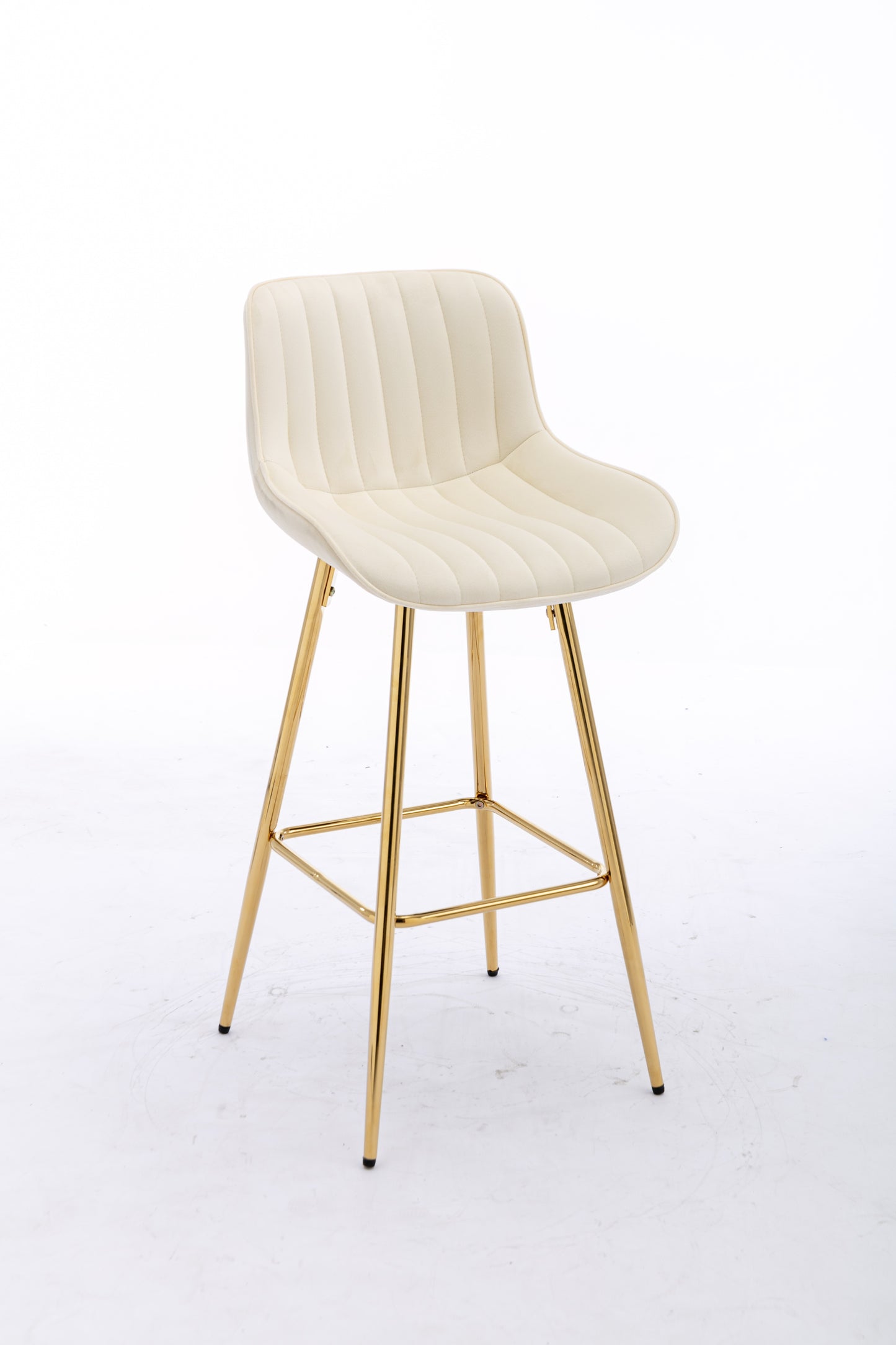 30 Inch Vista Bar Stools with Chrome Footrest Velvet Fabric Golden Leg - Cream Set of 2