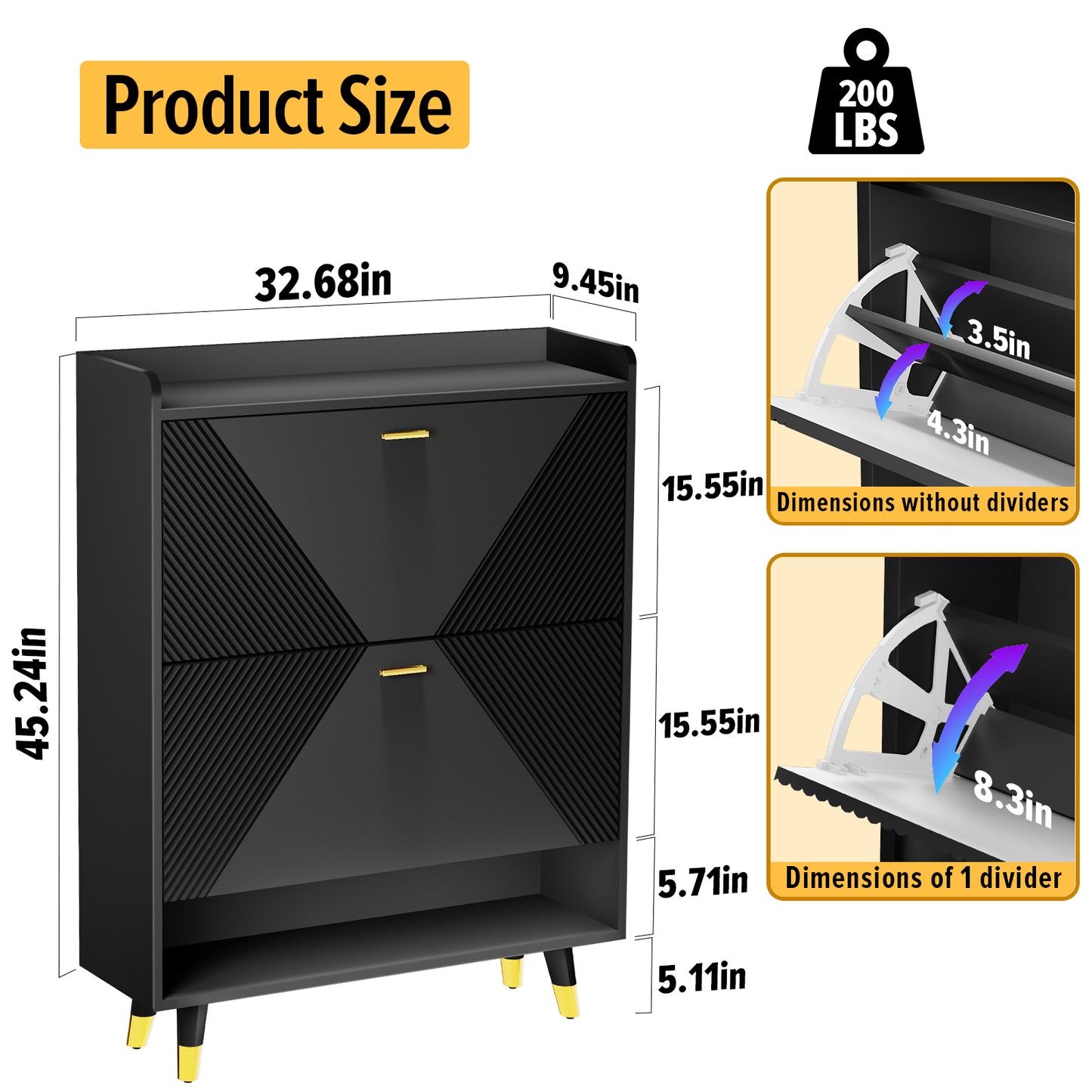 Triumph Two Flip-top Drawers Shoe Cabinet - Black