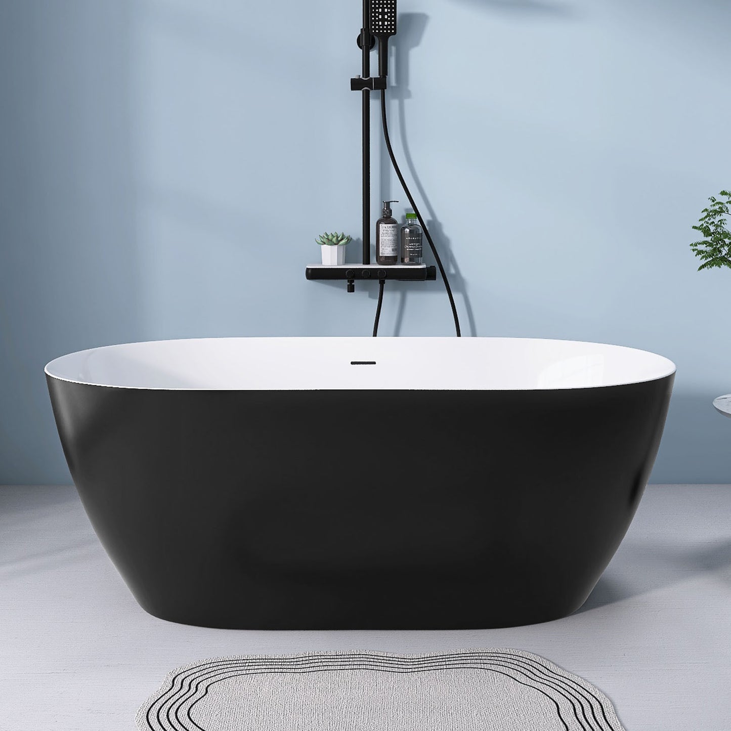 Nuvo 59" Acrylic Free Standing Oval Shape Soaking Tub - Matte Black+White