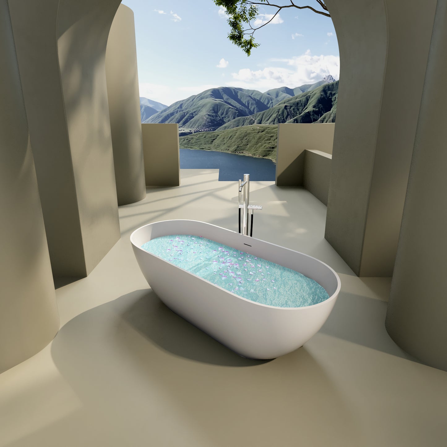 Era 69" Solid Surface Freestanding Bathtub - White