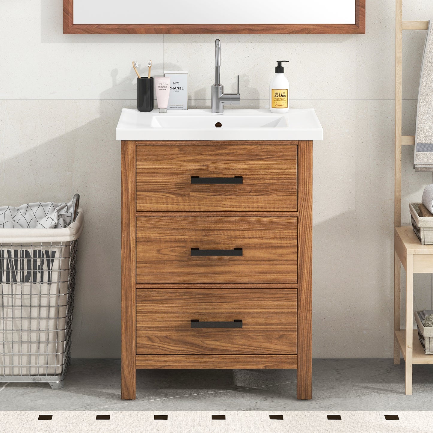 Freestanding Bathroom Vanity Cabinet with Ceramic Basin Sink