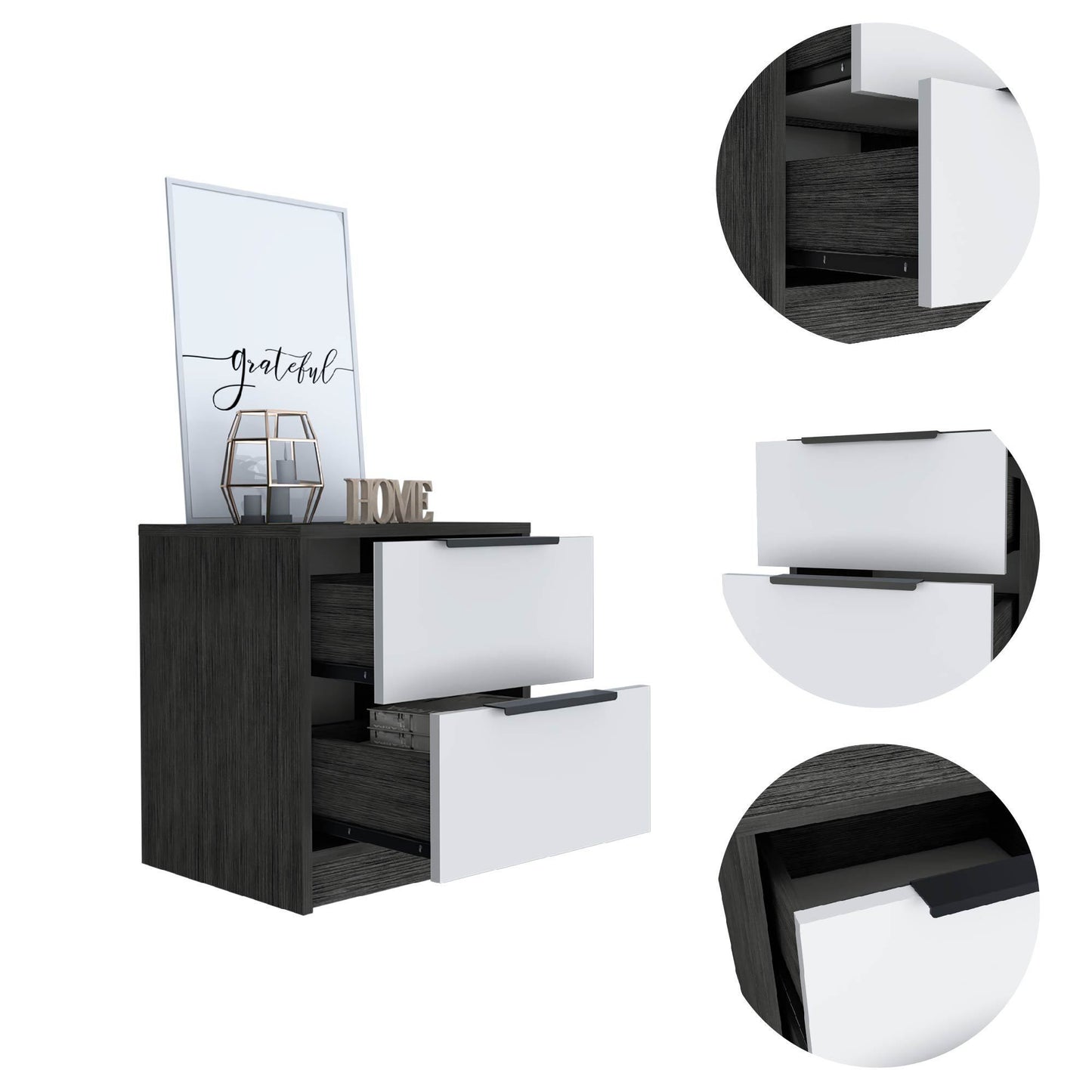 Kaia Nightstand Metal Handle - Oak / White