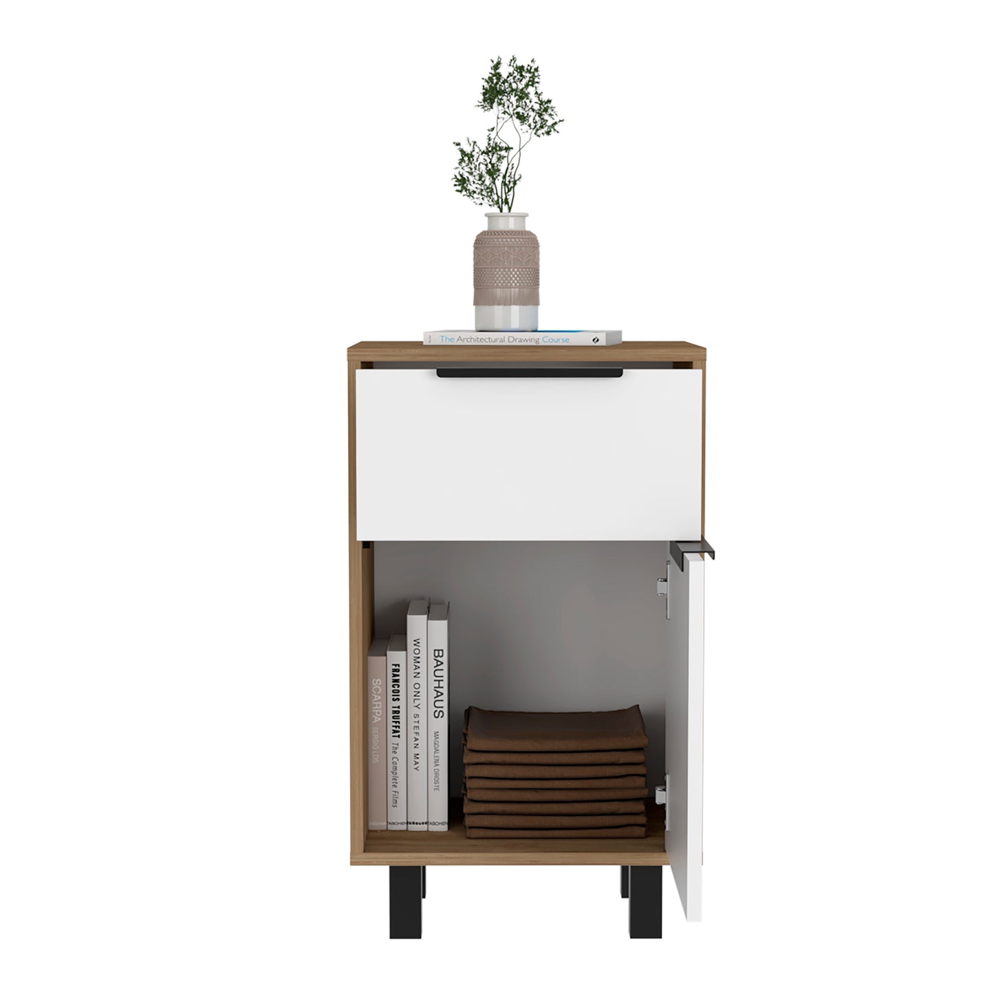 Kaia Z Nightstand One Drawe One Cabinet - Pine/White