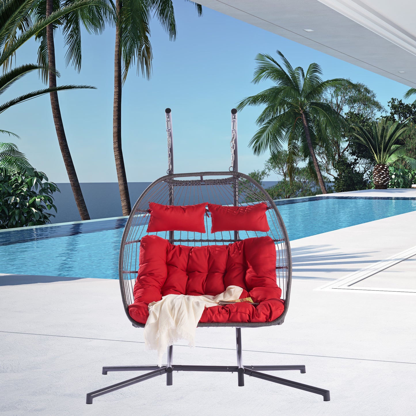 Thornton For 2 People Outdoor Rattan Hanging Chair - Red