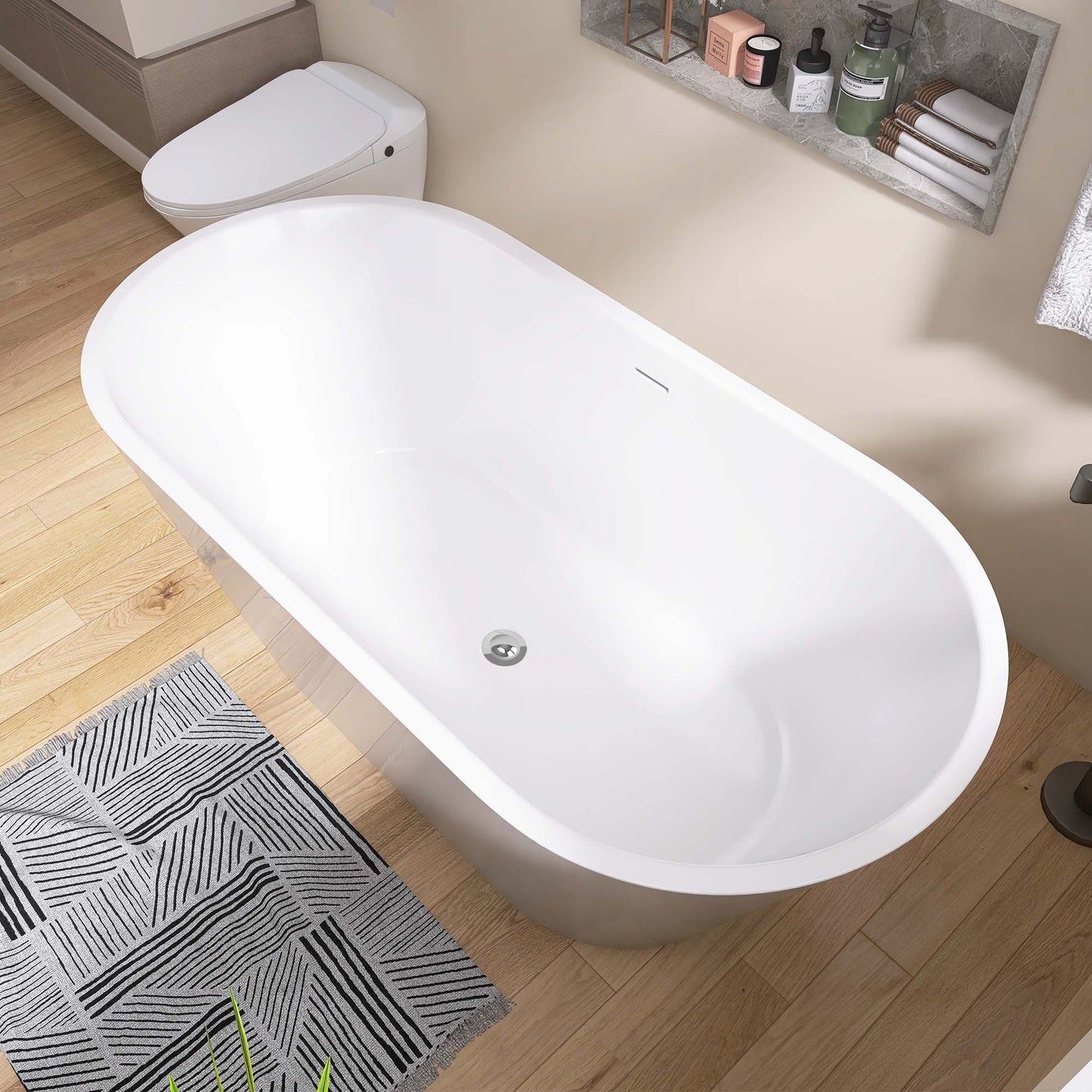 Elo 67" Acrylic Freestanding Soaking Bathtub - Gloss White
