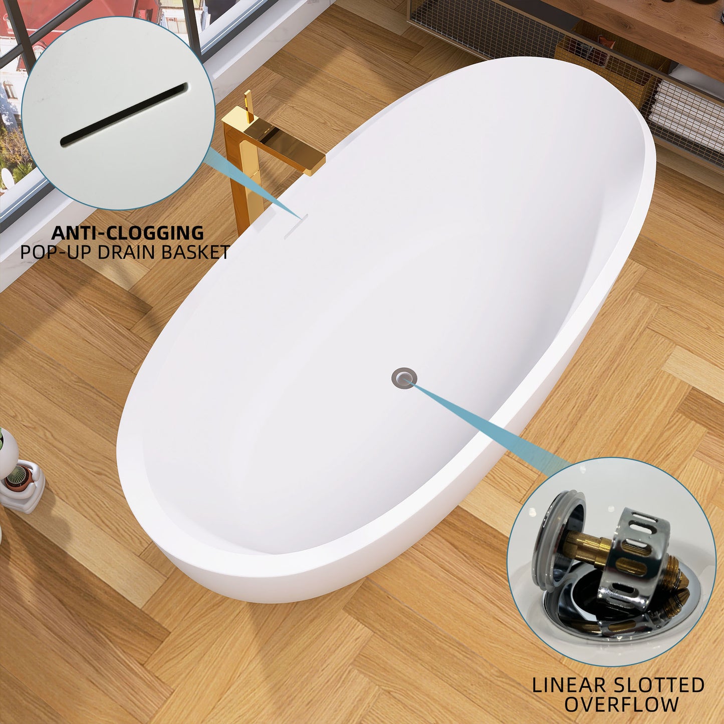 Mody 67" Acrylic Freestanding Soaking Bathtub - Gloss White