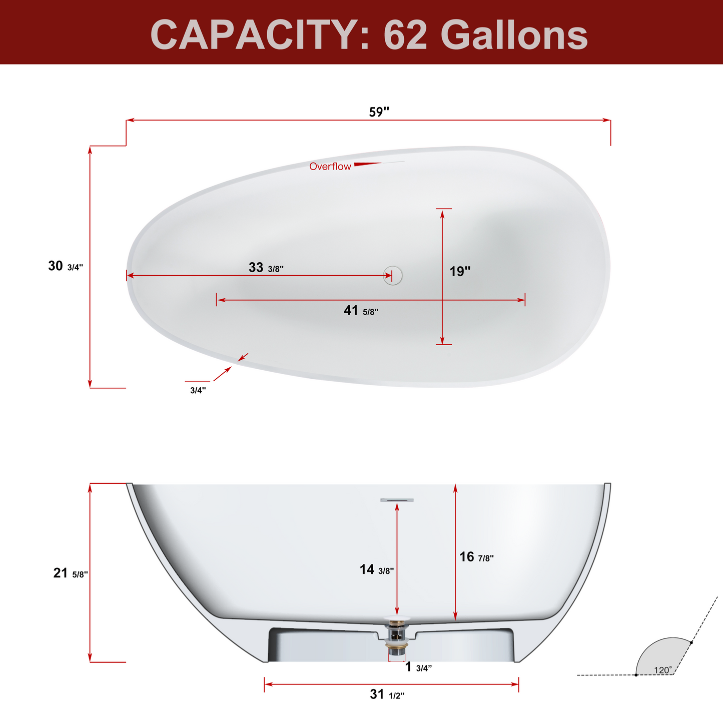 Ivan 59" Solid Surface Freestanding Bathtub - White