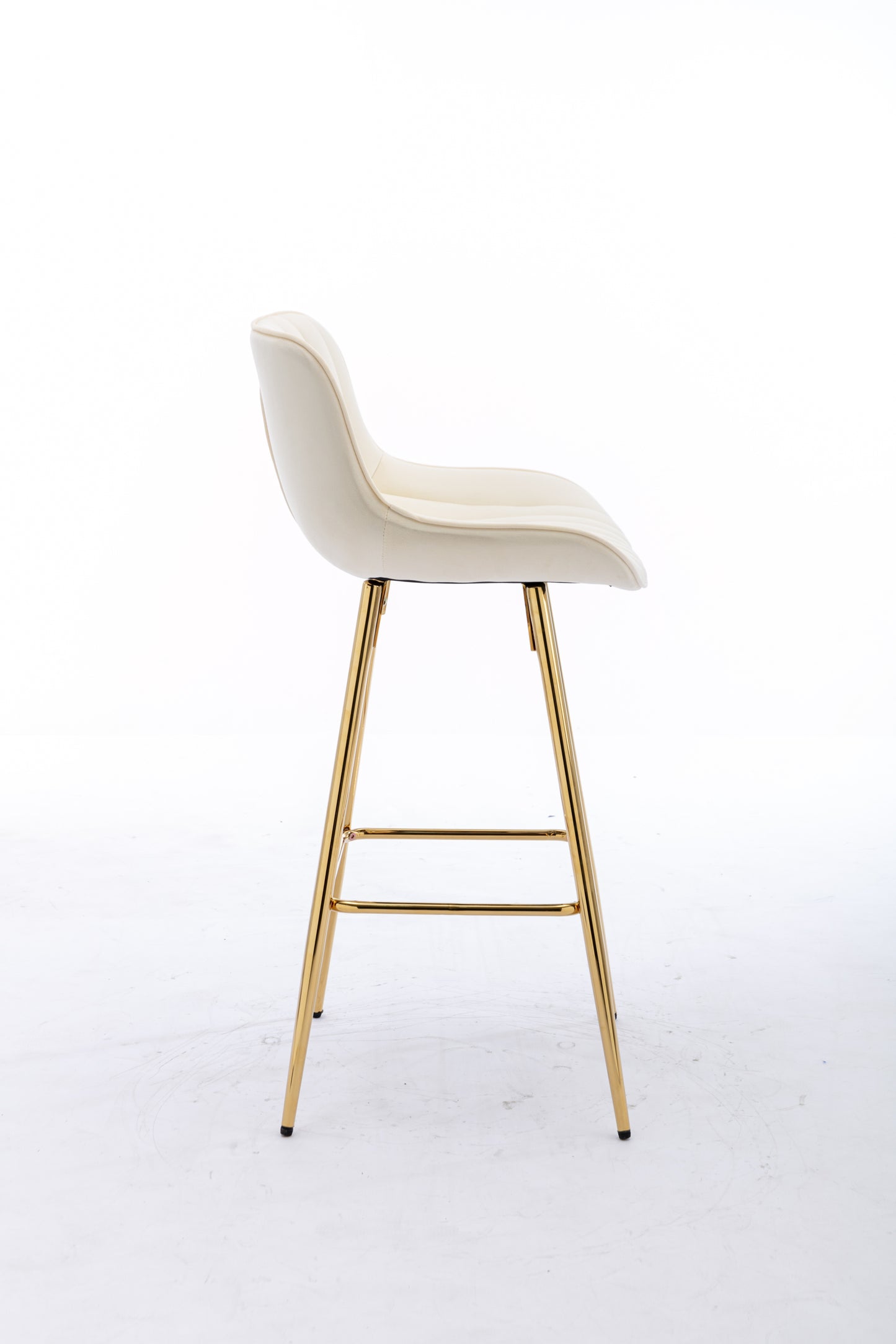 30 Inch Vista Bar Stools with Chrome Footrest Velvet Fabric Golden Leg - Cream Set of 2