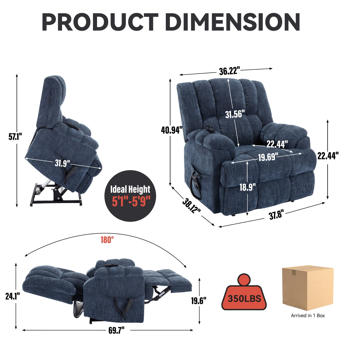 Nia Dual Motor Power Recliners Heat Massage - Blue