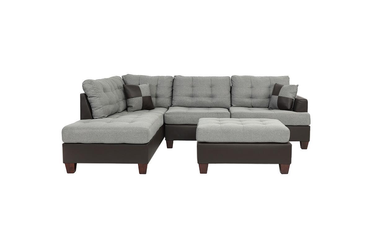 Lucia 3pc Faux Leather Sectional Sofa Set - Gray