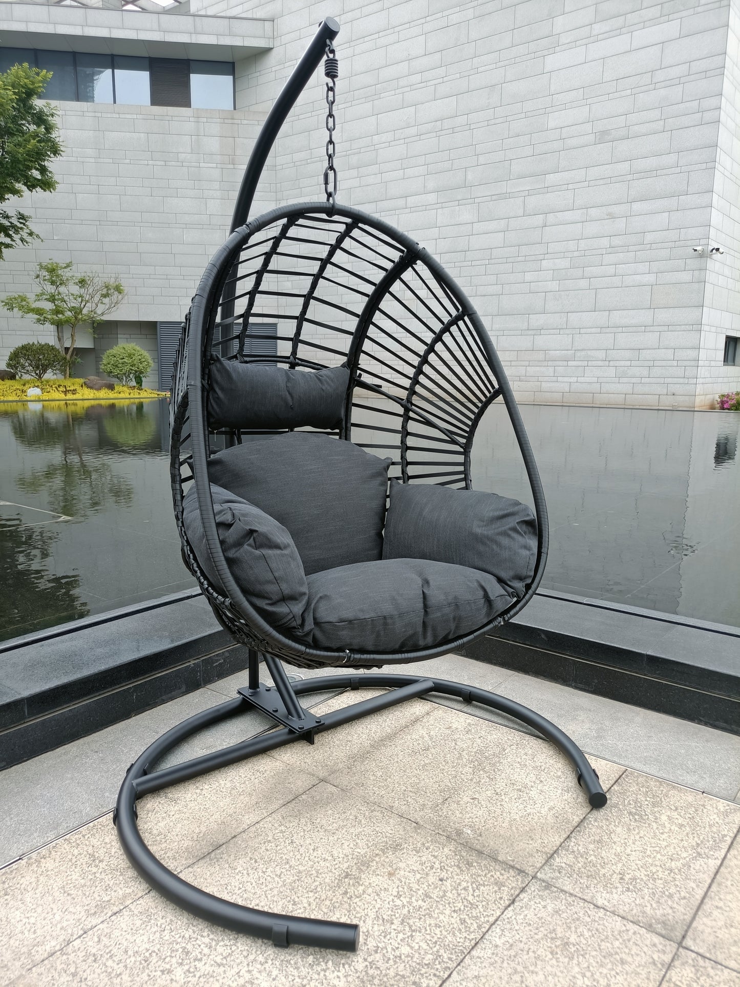 Beebe Wicker Swing Chair With Stand - Black