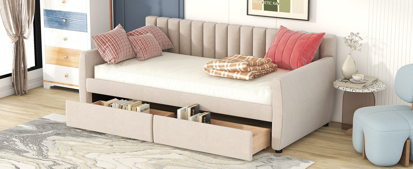 Xena Twin Size Upholstered Daybed with Drawers - Beige
