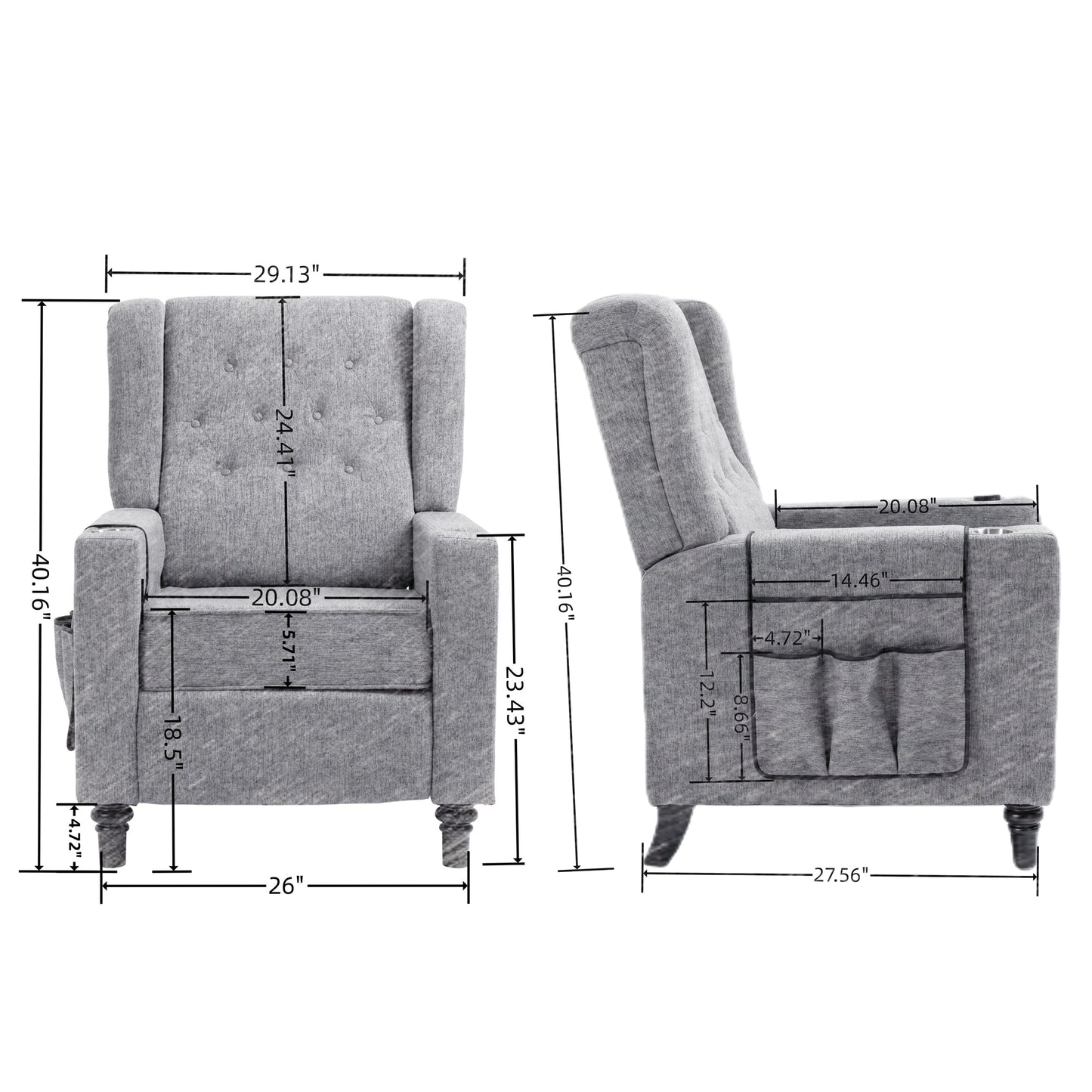 Cole Arm Pushing Fabric Recliner - Light Gray