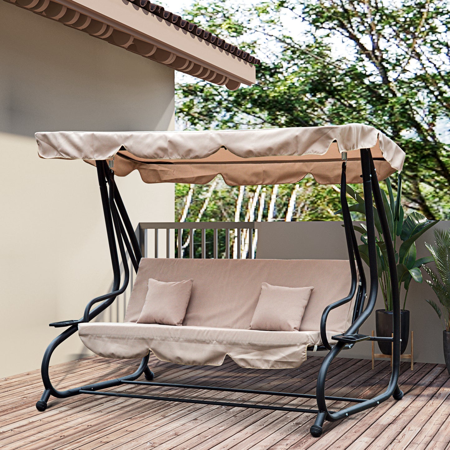 Delora 3-Seat Patio Swing Chair with Canopy - Light Brown