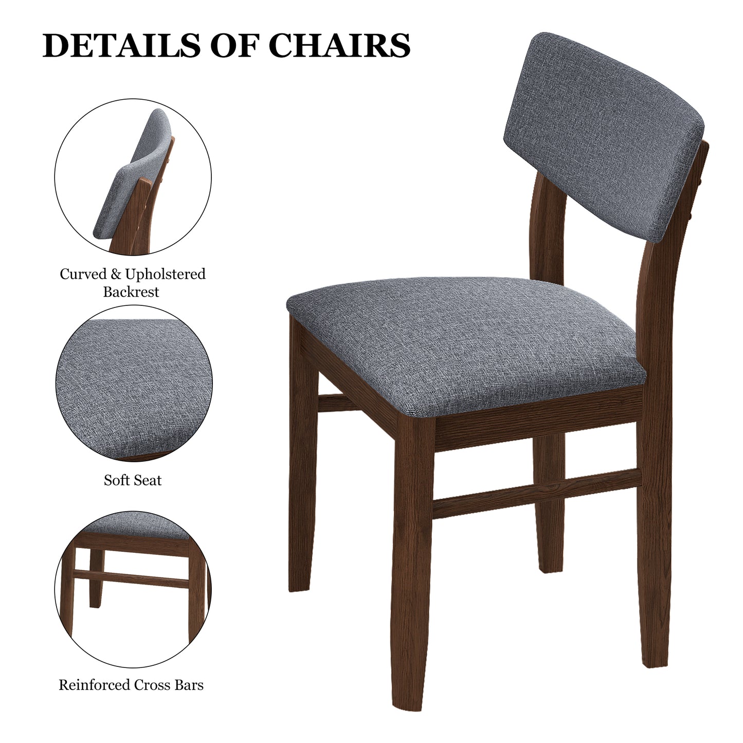Burchard Fabric Cushion Retro Dining Chairs (Set of 2) - Walnut