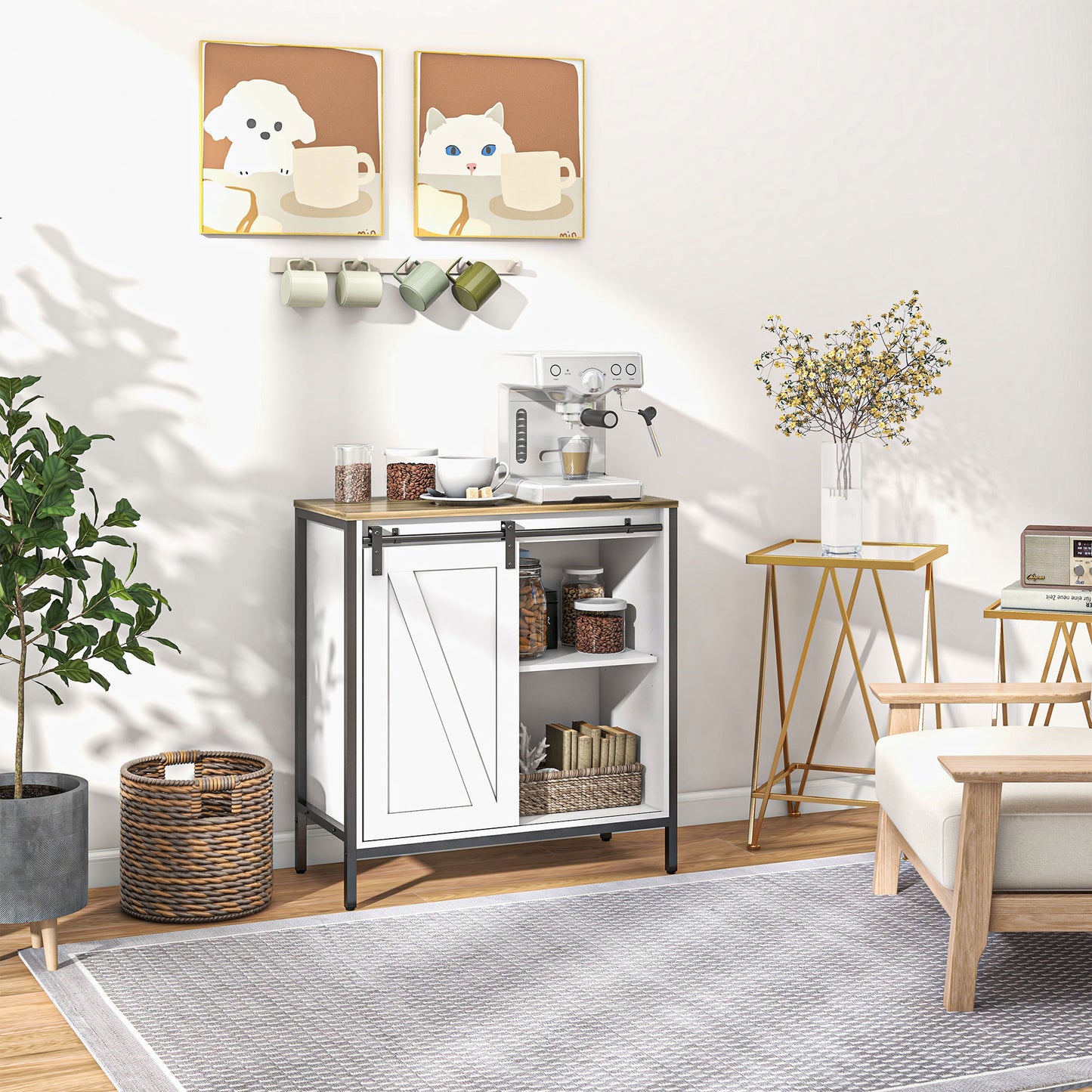 Belle Farmhouse Sideboard Buffet Cabinet - Brown+White