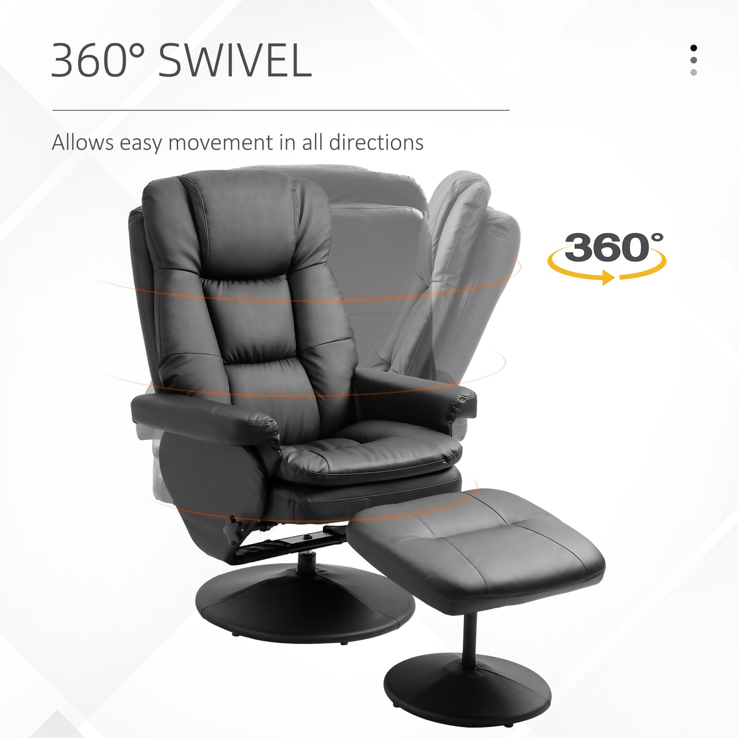 Morgan 360° Swivel Recliner Chair with Ottoman - Black