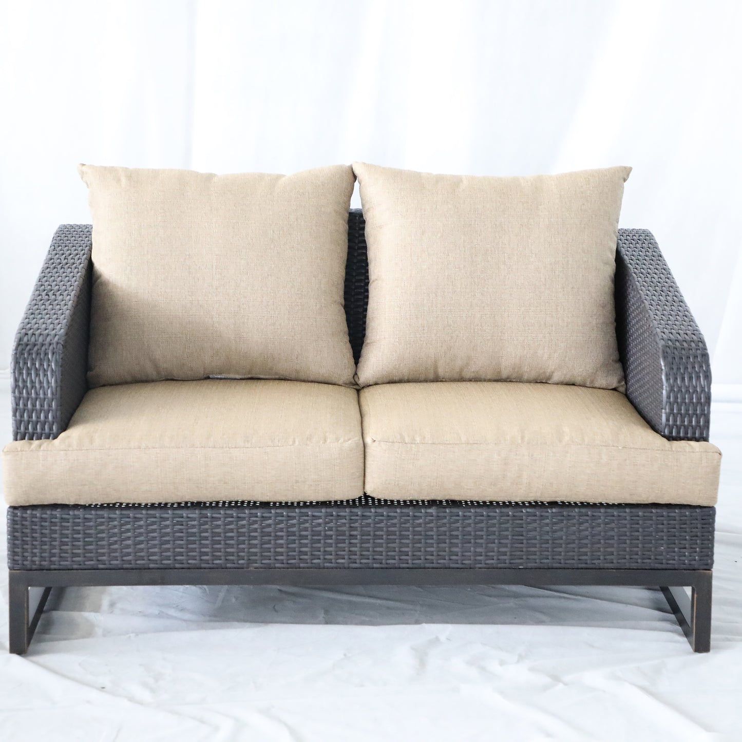 Aaron Outdoor Wicker Loveseat With Cushion - Brown
