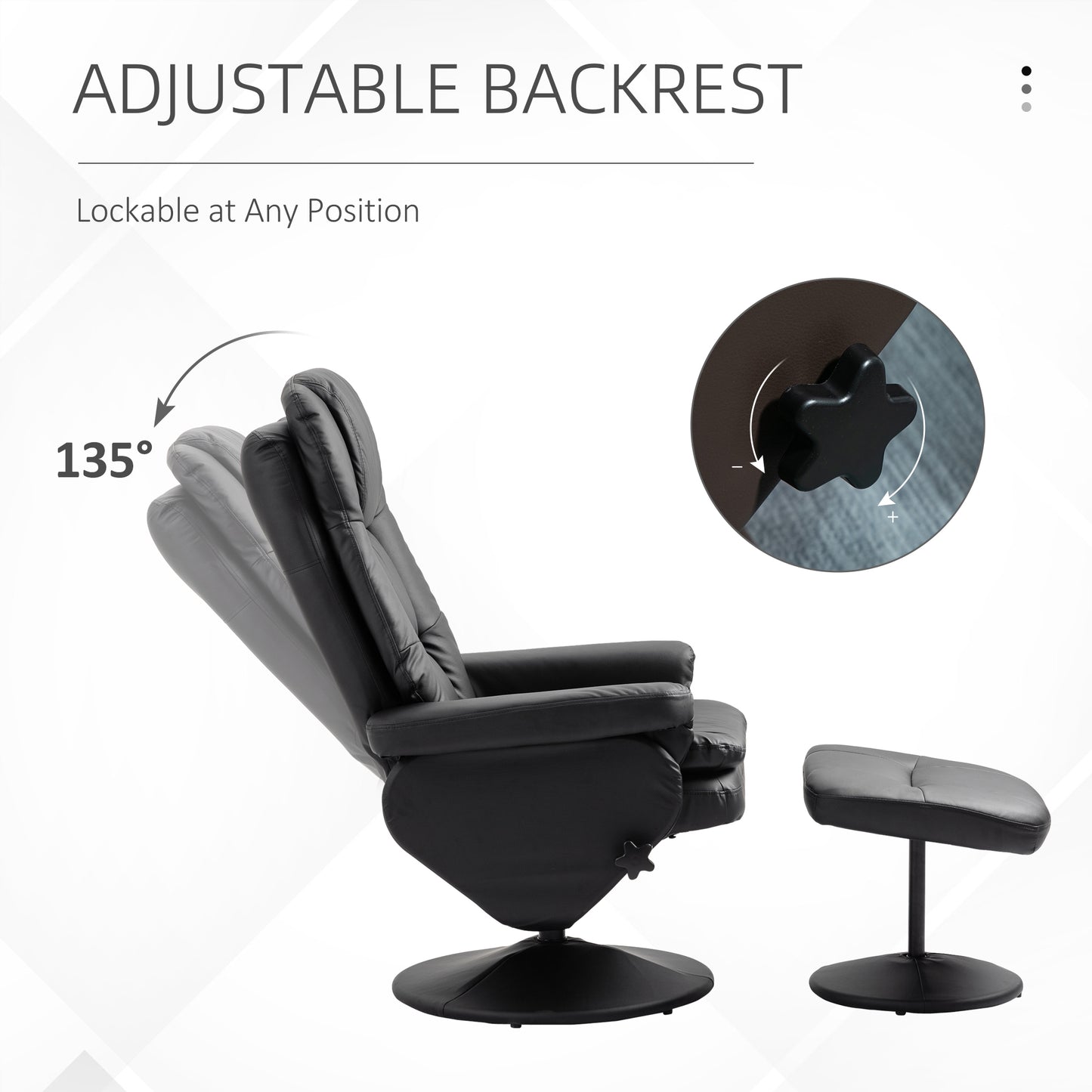 Morgan 360° Swivel Recliner Chair with Ottoman - Black