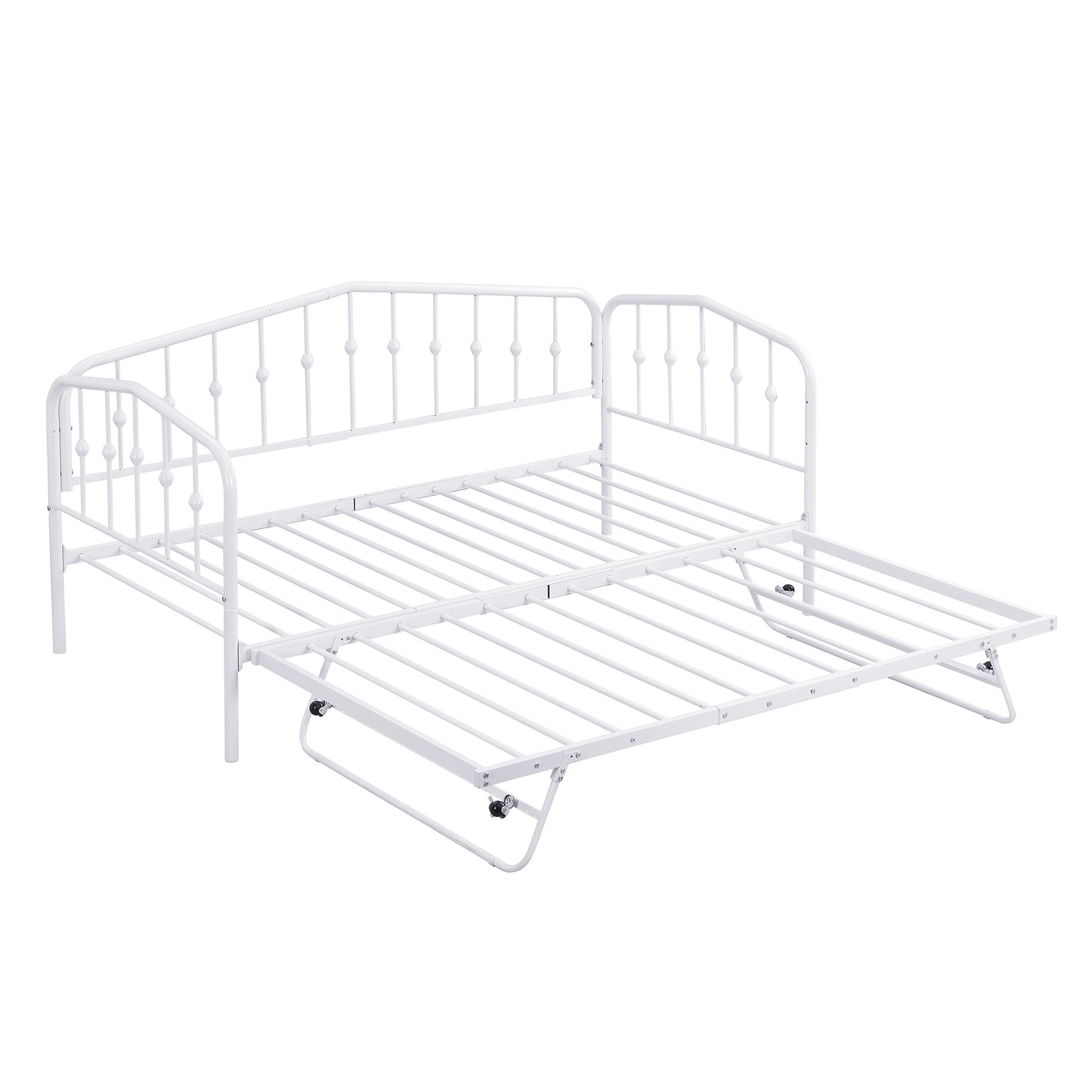 Zee Twin Size Metal Daybed with Twin Size Adjustable Trundle - White