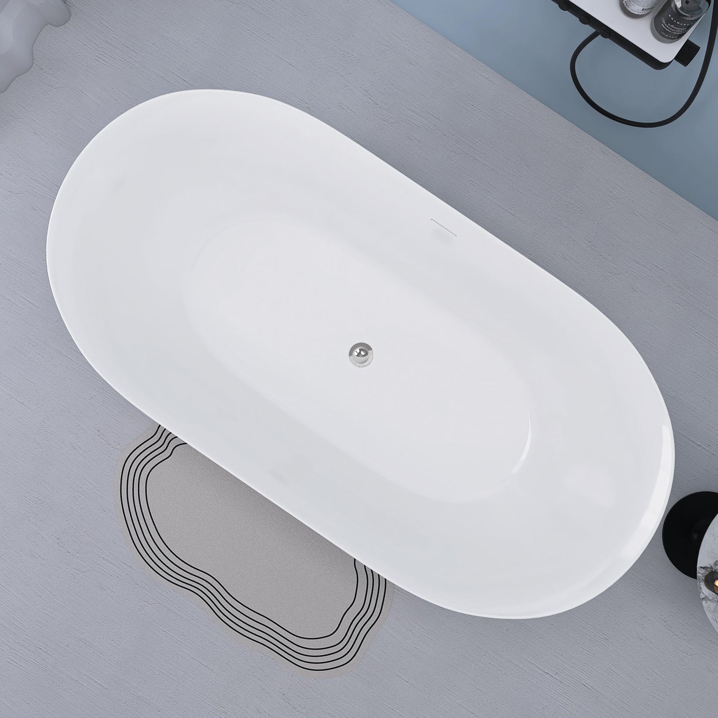 Nuvo 59" Acrylic Free Standing Oval Shape Soaking Tub - Matte Black+White