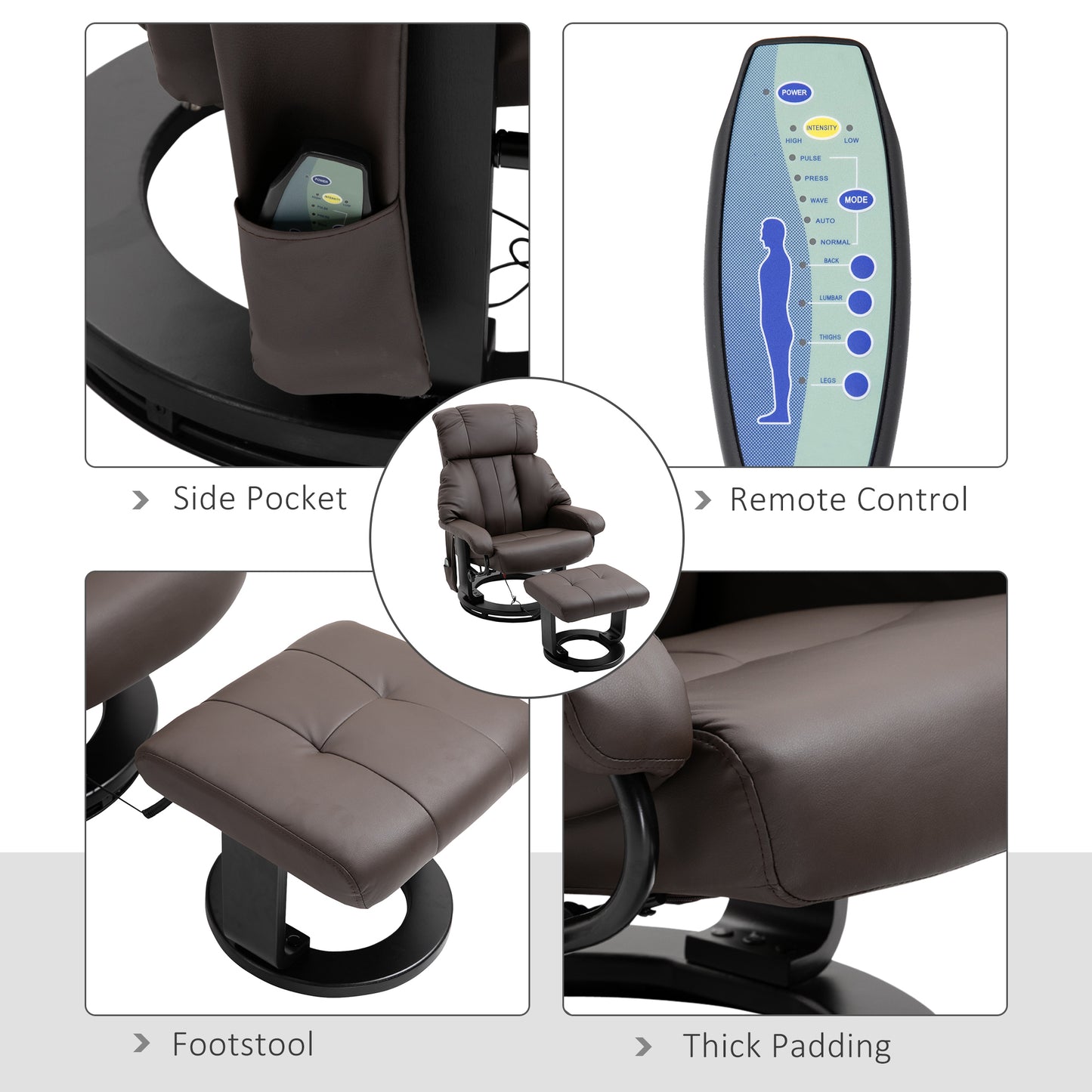Harvey 360° Swivel Massage Recliner Chair with Ottoman - Brown