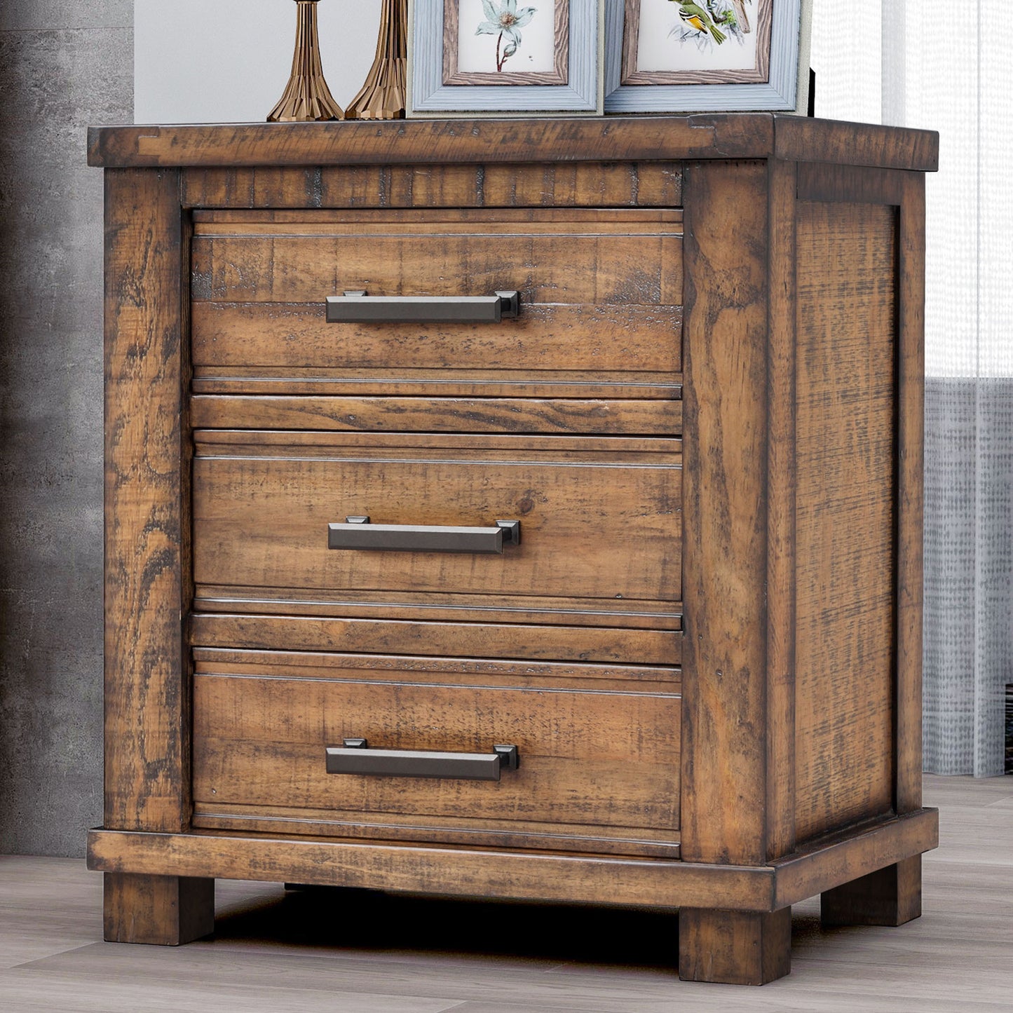 Naya Rustic Solid Wood Framhouse Nightstand - Natural