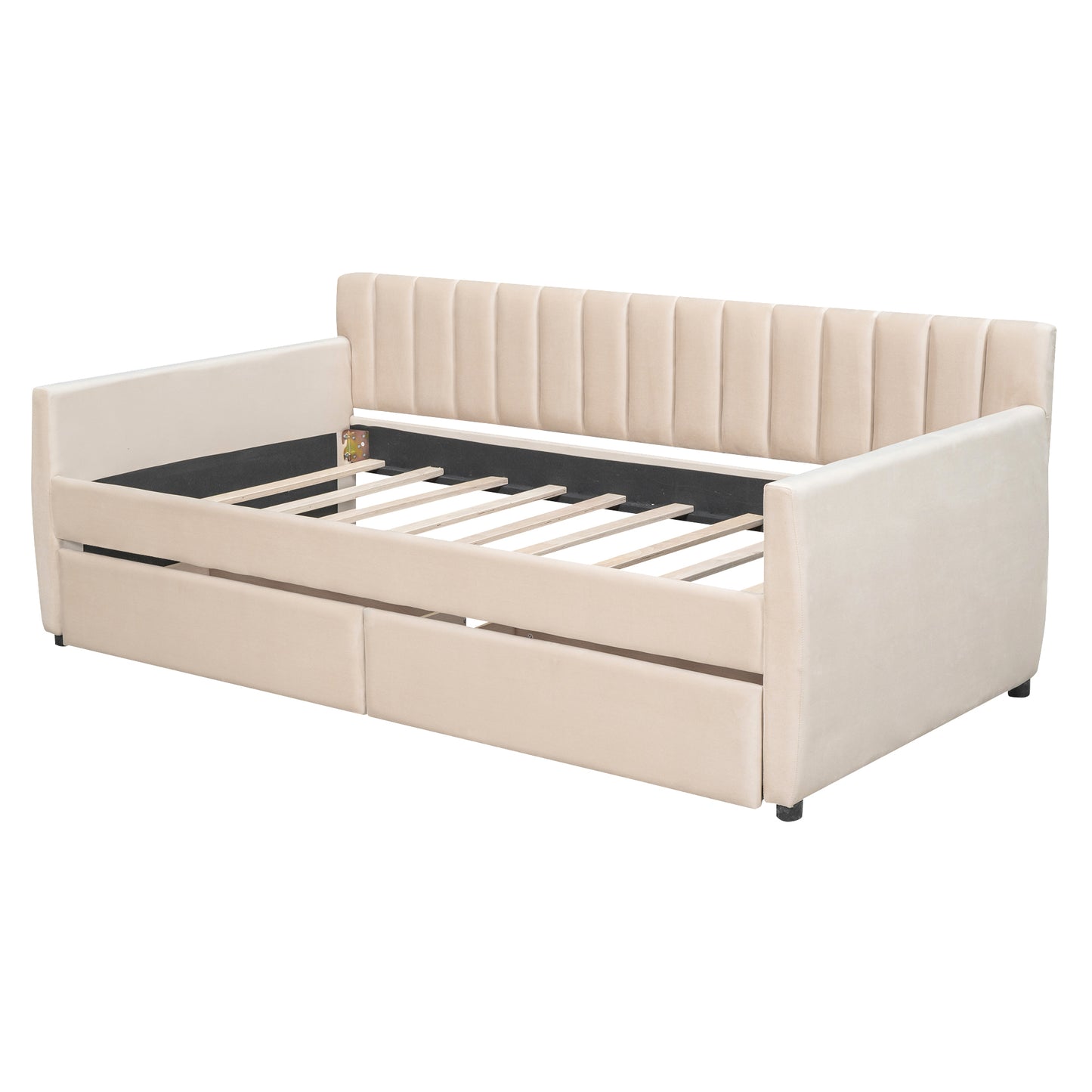 Xena Twin Size Upholstered Daybed with Drawers - Beige