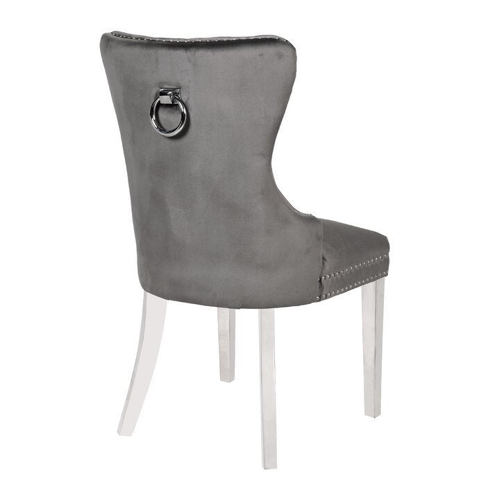 Erica Dining Velvet Chair with Golden Leg (Set of 2) - Dark Gray