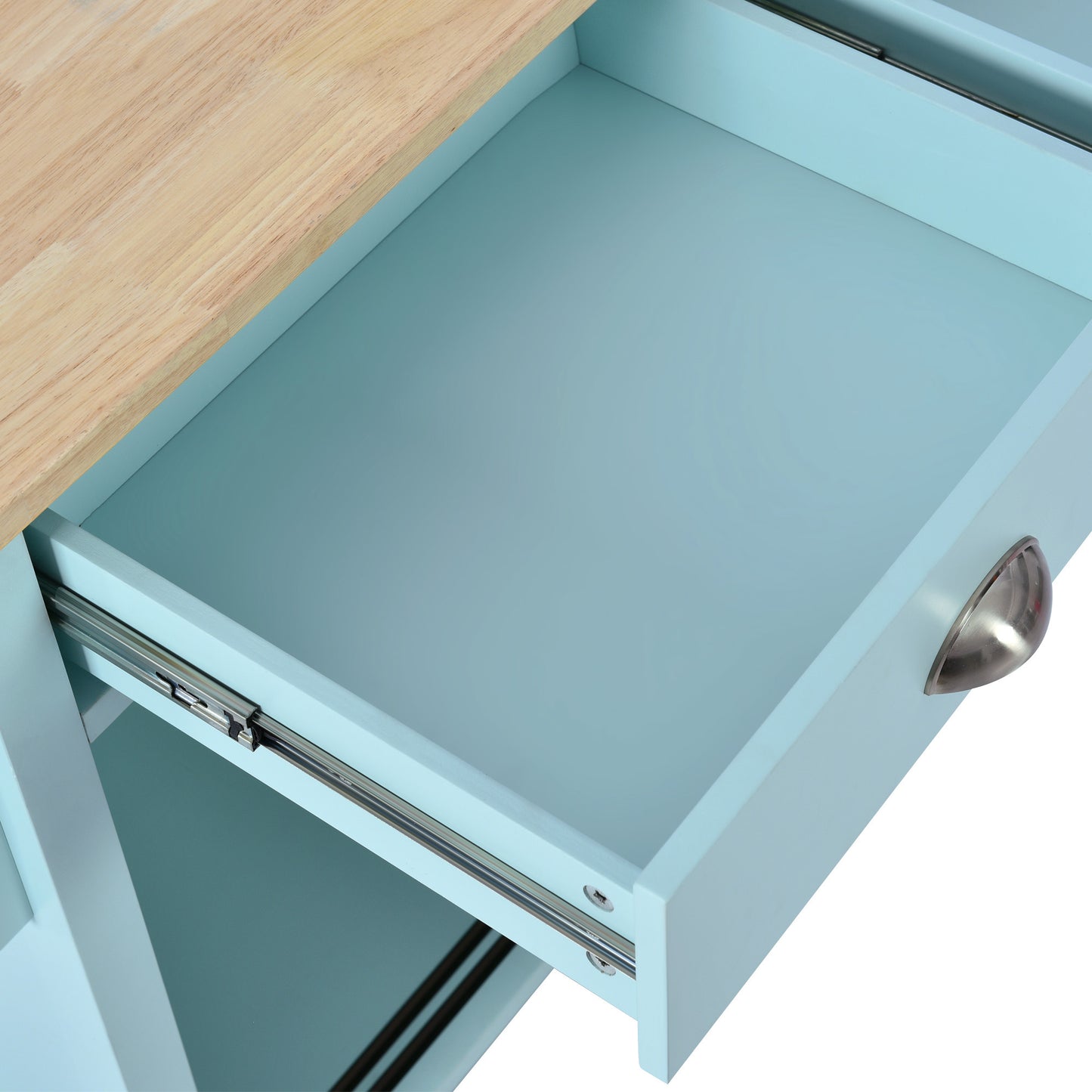 Culinary Kitchen Cart with Countertop With Barn Door - Mint Green