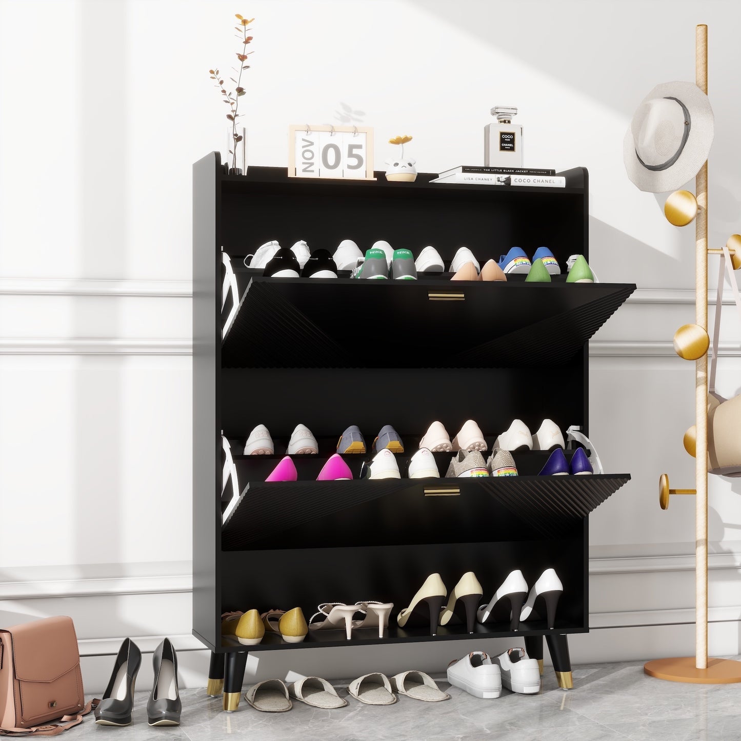 Triumph Two Flip-top Drawers Shoe Cabinet - Black