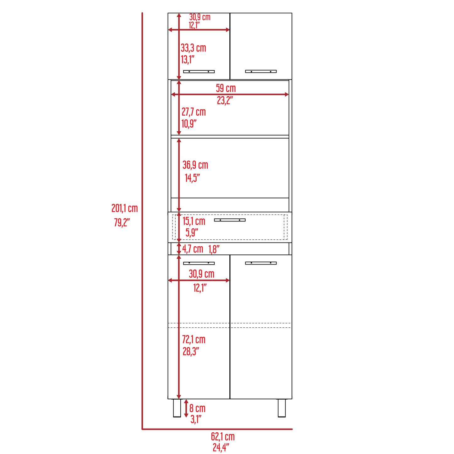 Pembrooke 2-Shelf 1-Drawer Microwave Pantry Cabine - Gray