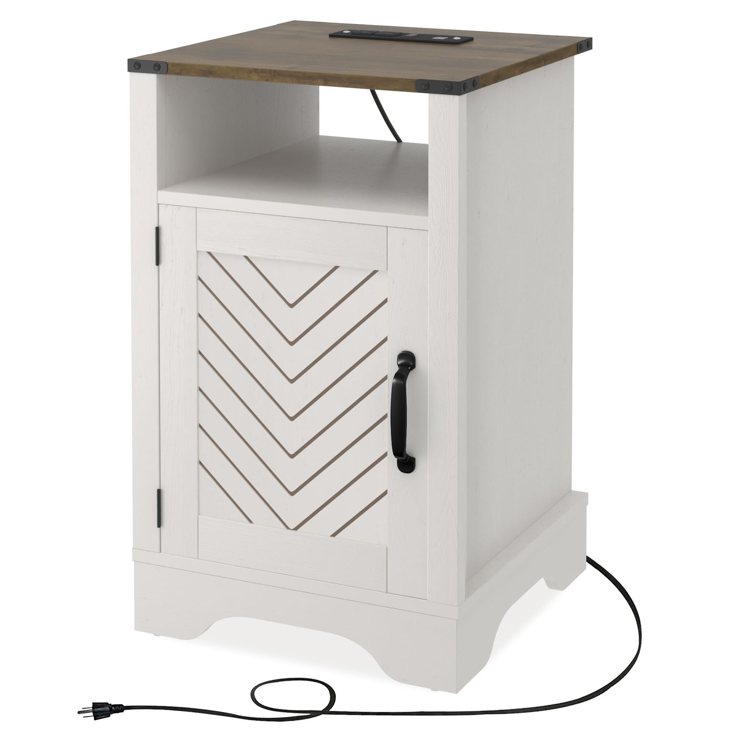 X Wooden Nightstand with Electrical Outlets Charging Station (2 Sets) - White & Oak