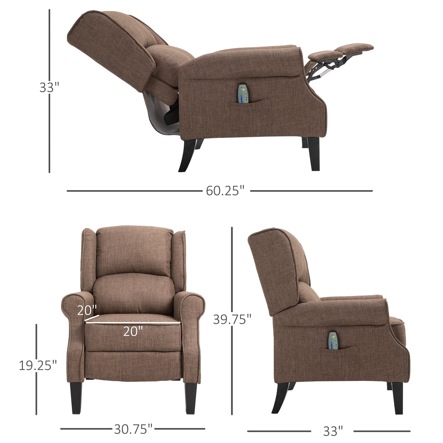 Alanna Massage Recliner Sofa with Heat - Brown
