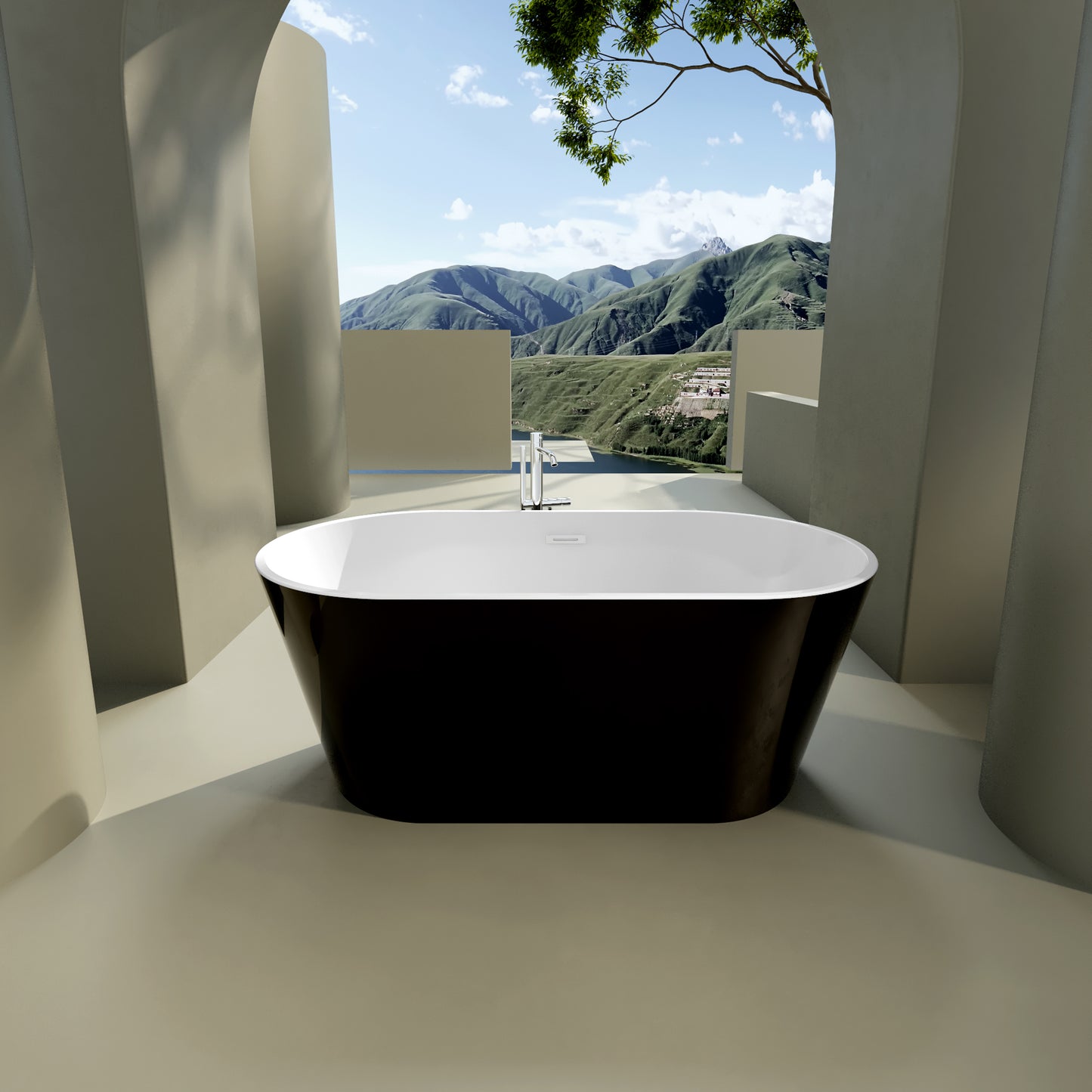 Milian 59" High-Gloss Acrylic Freestanding Soaking Bathtub - Black