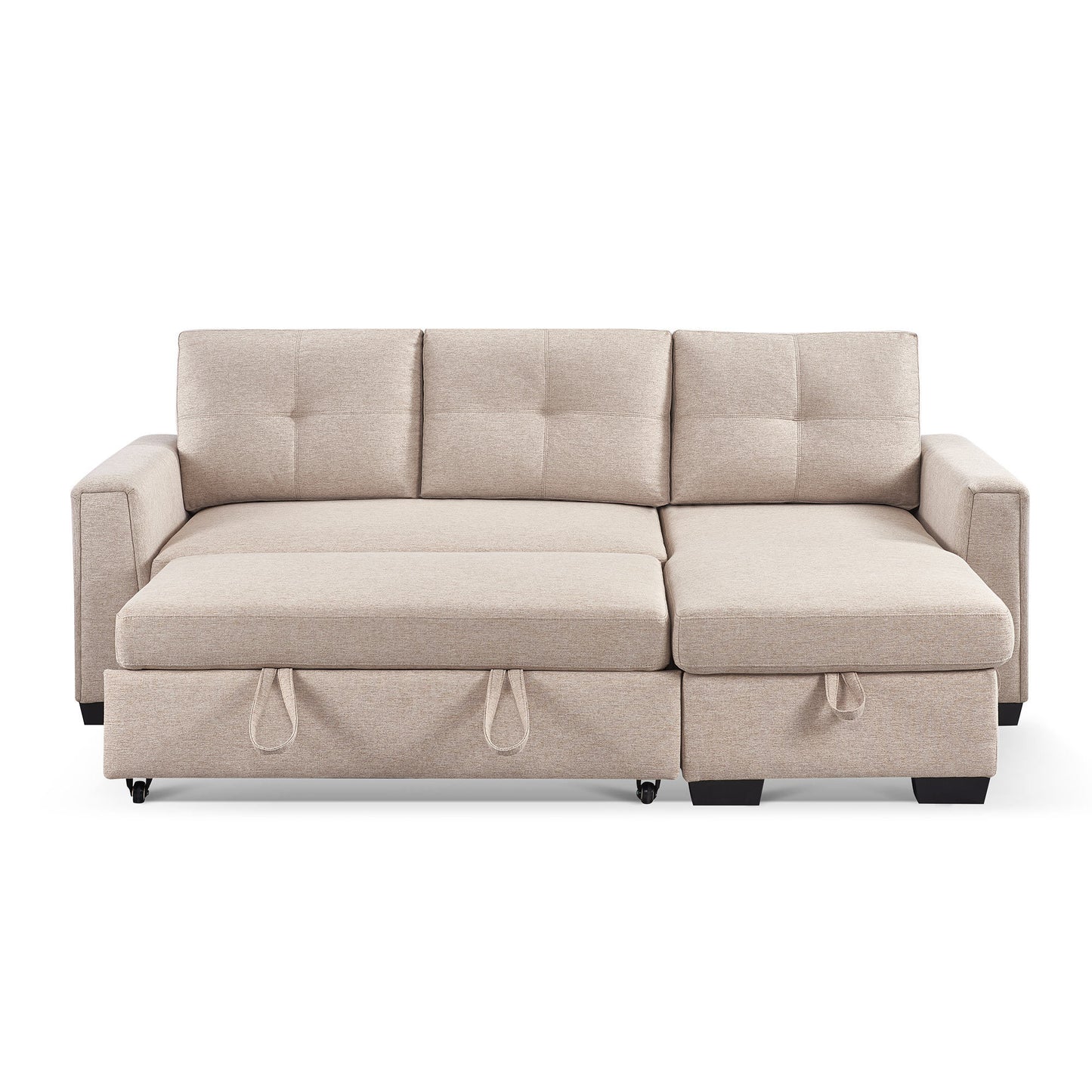 Panora L-Shape Pull-Out Sleeper Sectional Sofa - Beige