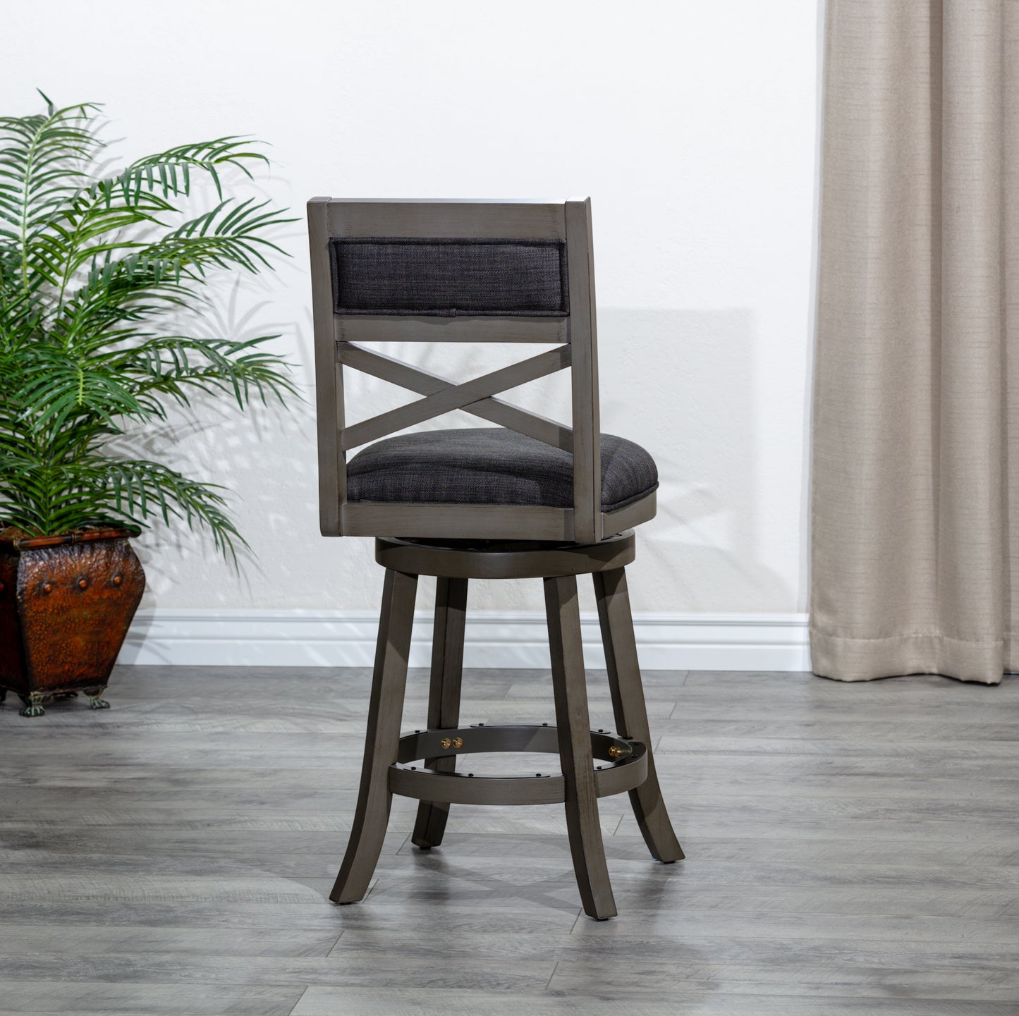 X-Back Swivel Stool, Weathered Gray Finish Grey, Charcoal Fabric Seat
