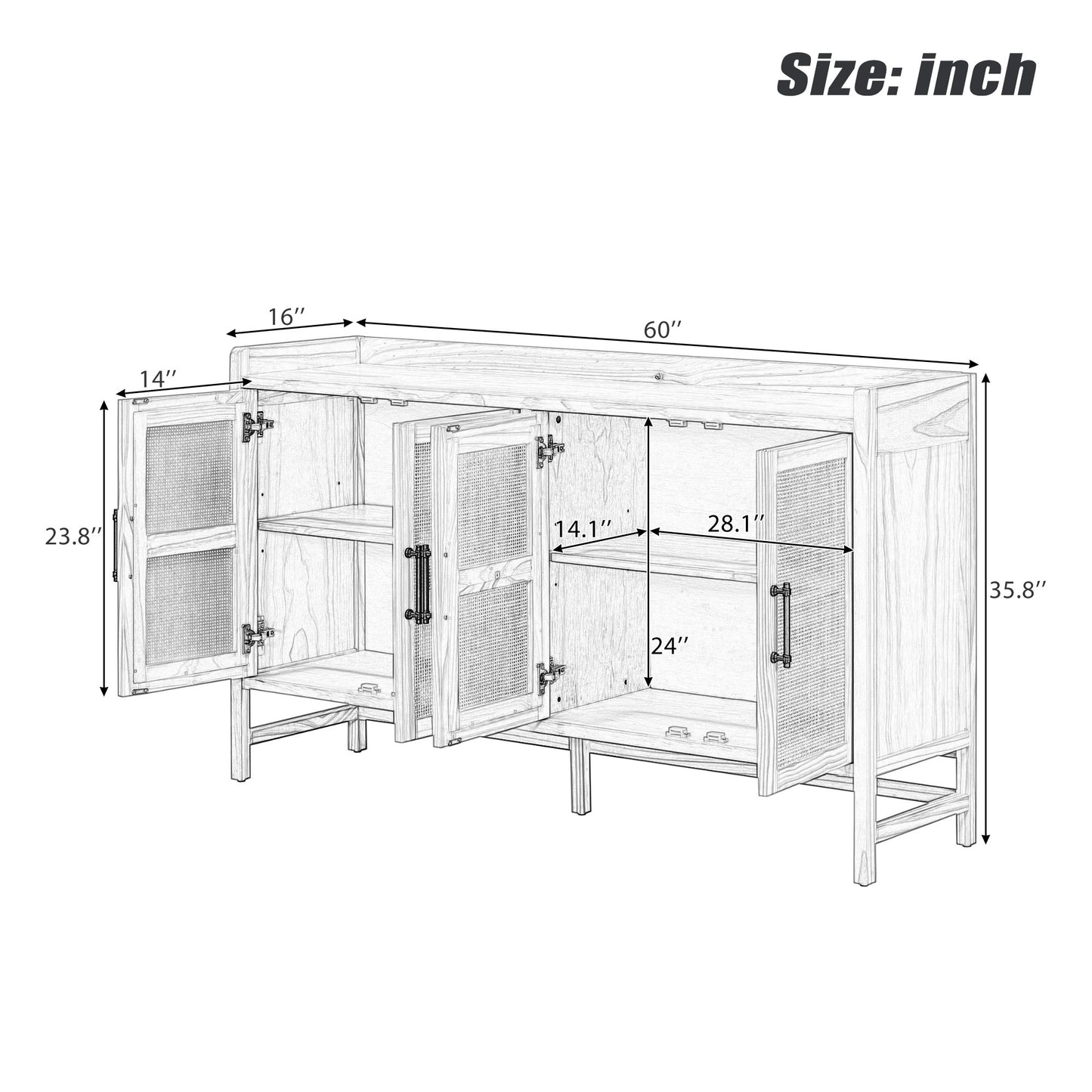 Hana Rattan Doors Sideboard Buffet - Walnut