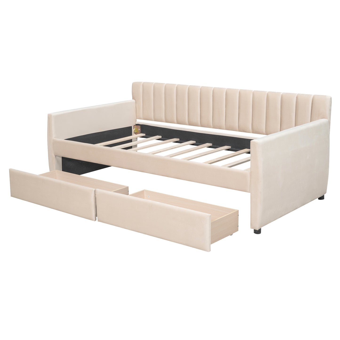 Xena Twin Size Upholstered Daybed with Drawers - Beige