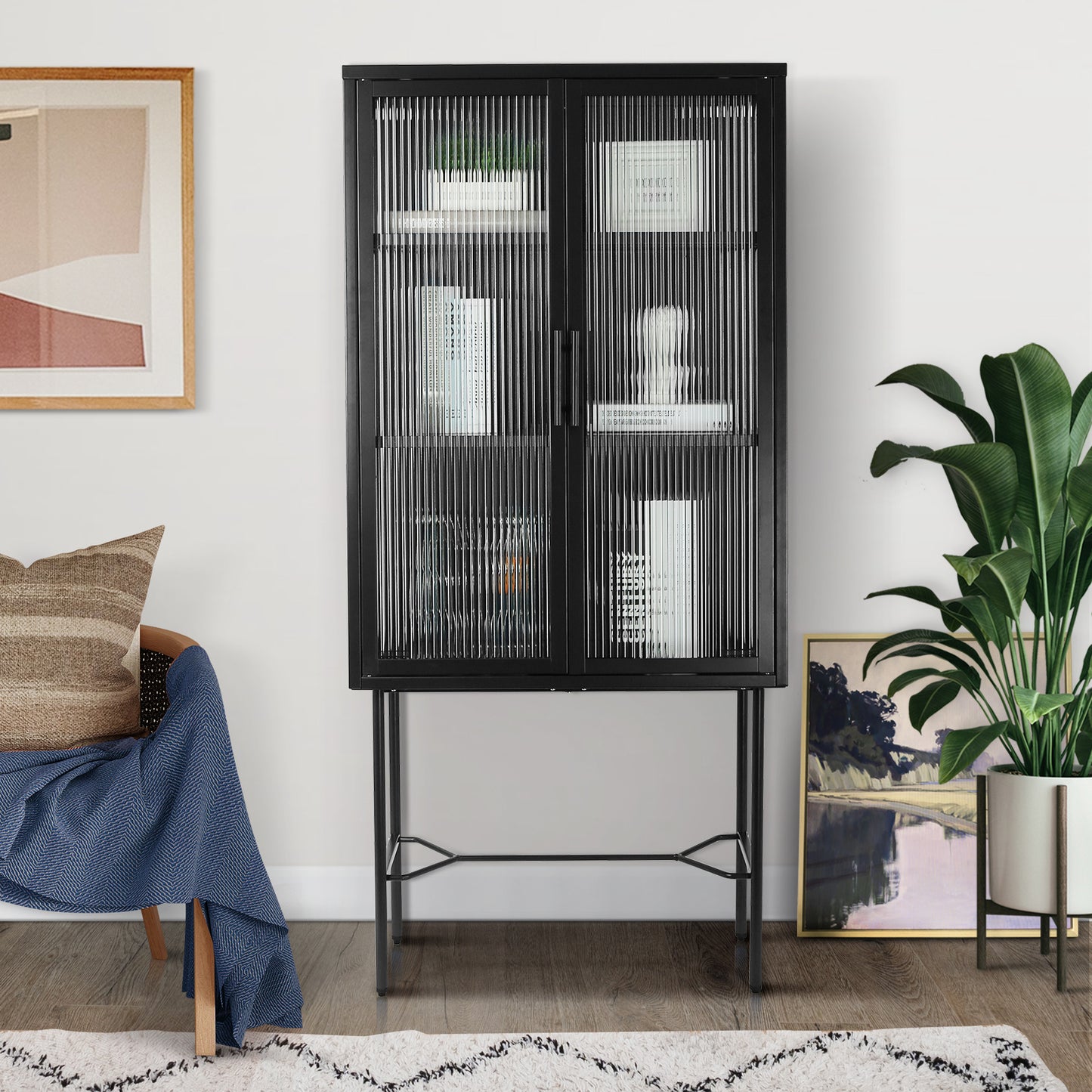 Renoe Tampered Glass Doors Cabinet - Black