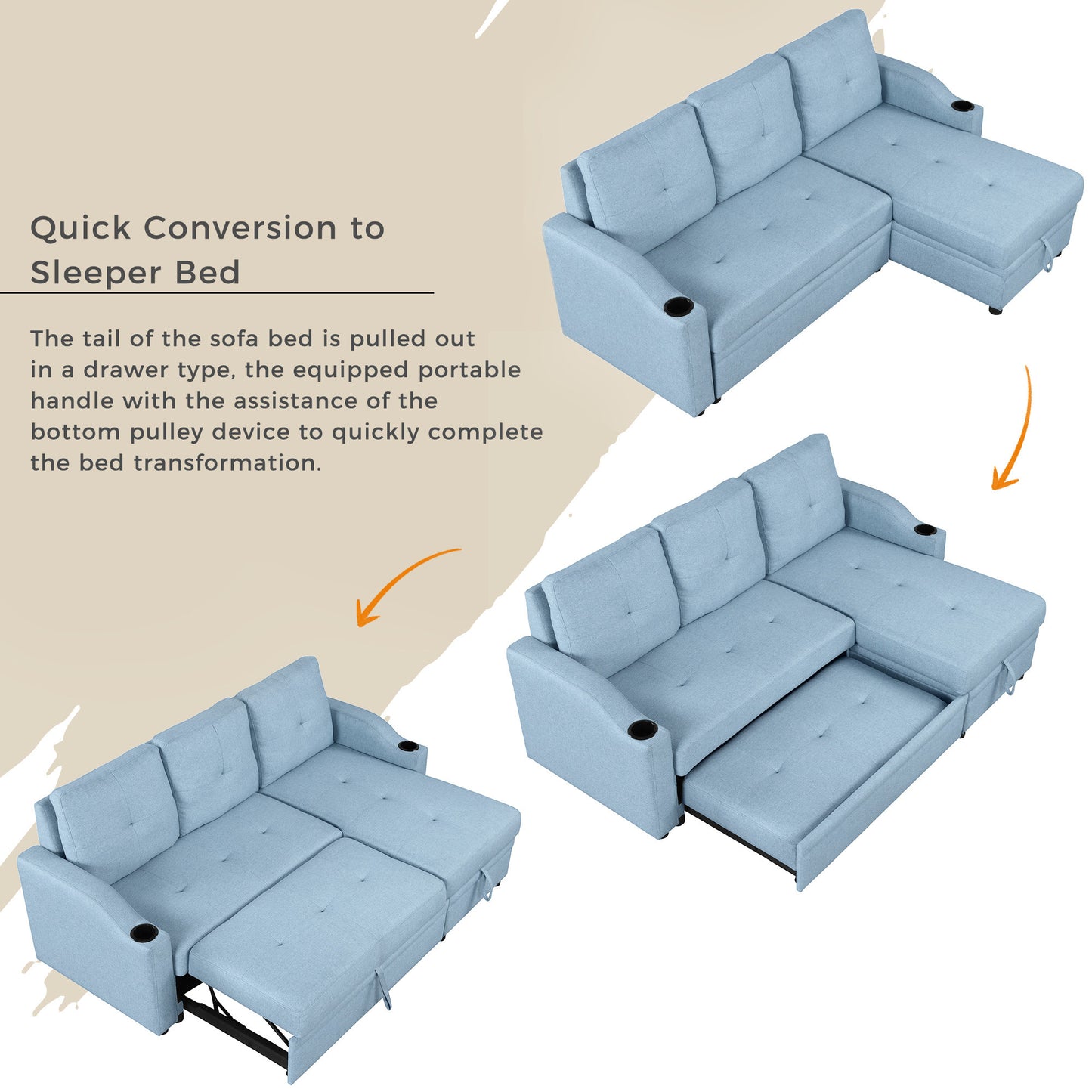 Oris Padded Pull Out Sofa Bed - Blue