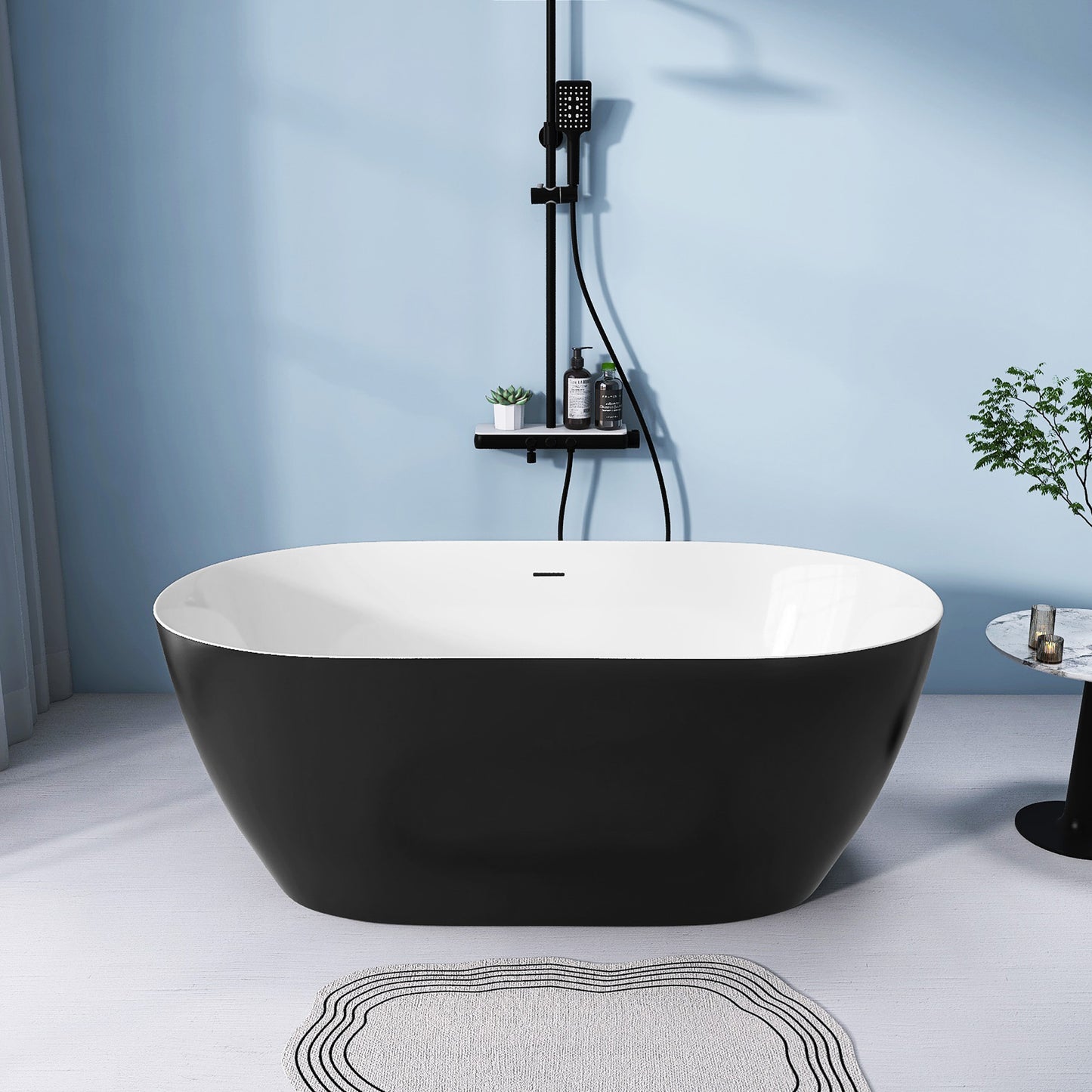 Nuvo 59" Acrylic Free Standing Oval Shape Soaking Tub - Matte Black+White