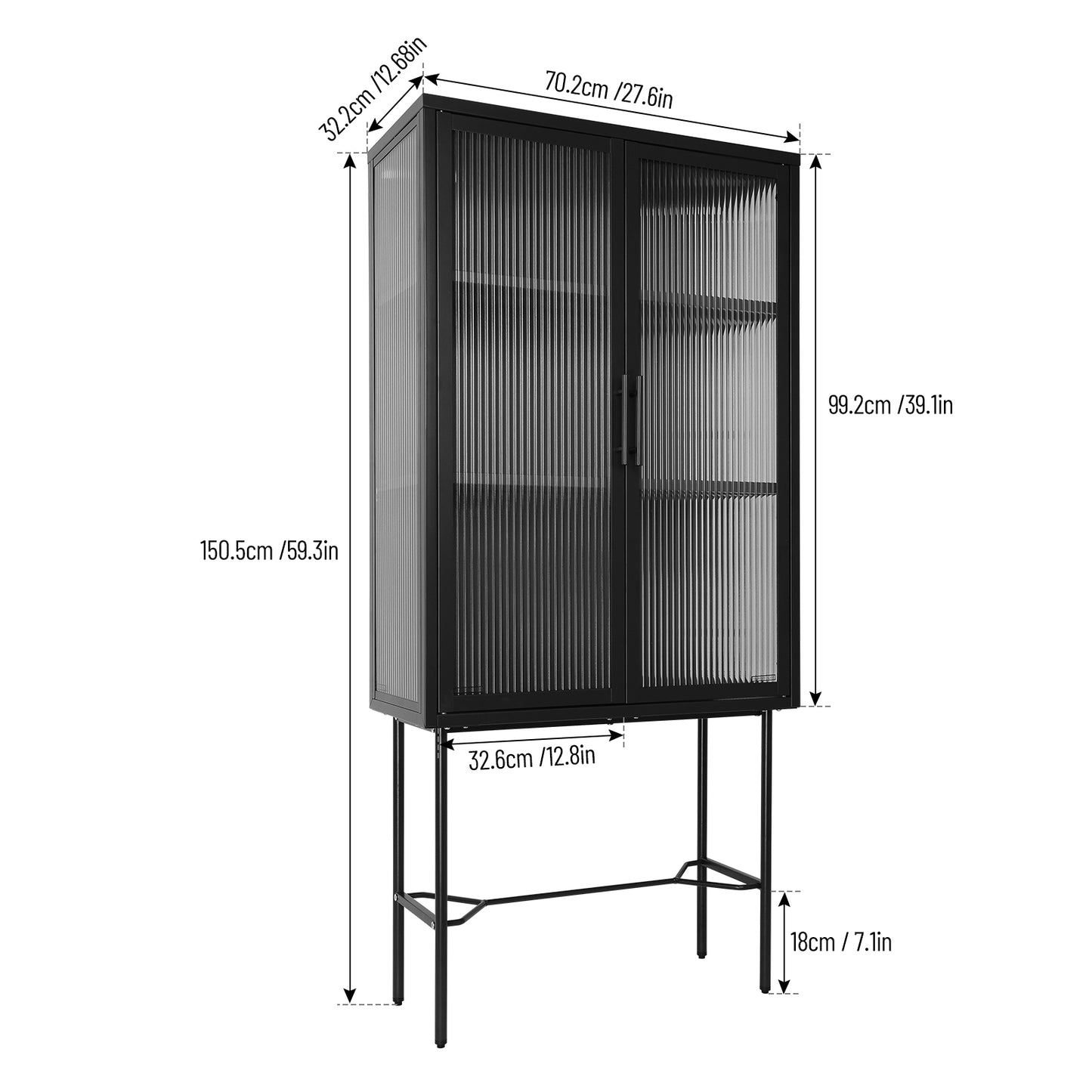 Renoe Tampered Glass Doors Cabinet - Black