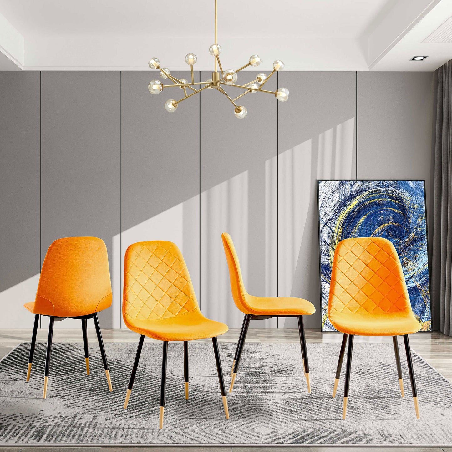 Lanita Velvet Dining Chairs w Golden Metal Leg (Set of 2) - Orange
