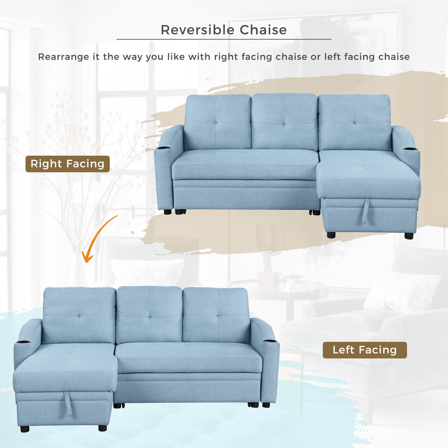 Oris Padded Pull Out Sofa Bed - Blue