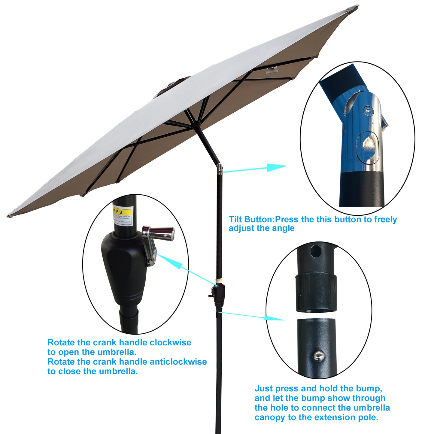 Zane 6 x 9 ft Patio Umbrella with Crank - Gray