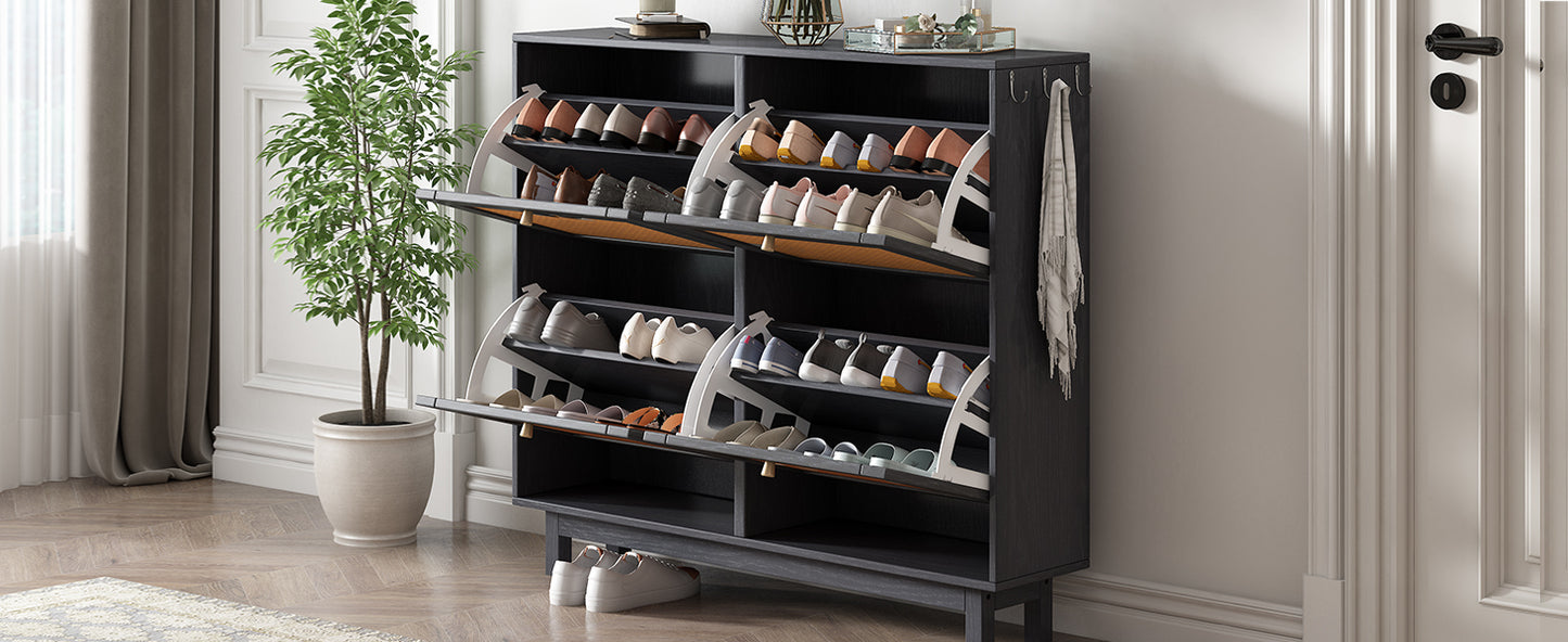 Rattan Boho Style Shoe Cabinet - Black